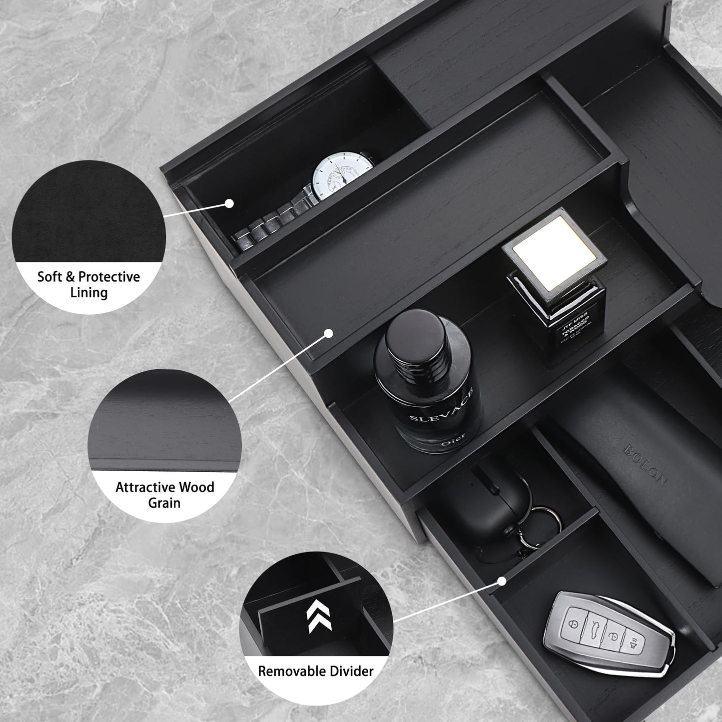 Butizone Cologne Organizer for Men, 3 Tier Perfume Stand Holder with Drawer and Hidden Compartment, Cologne Display Shelf for Dresser, Great Gift for Man/Father, Black