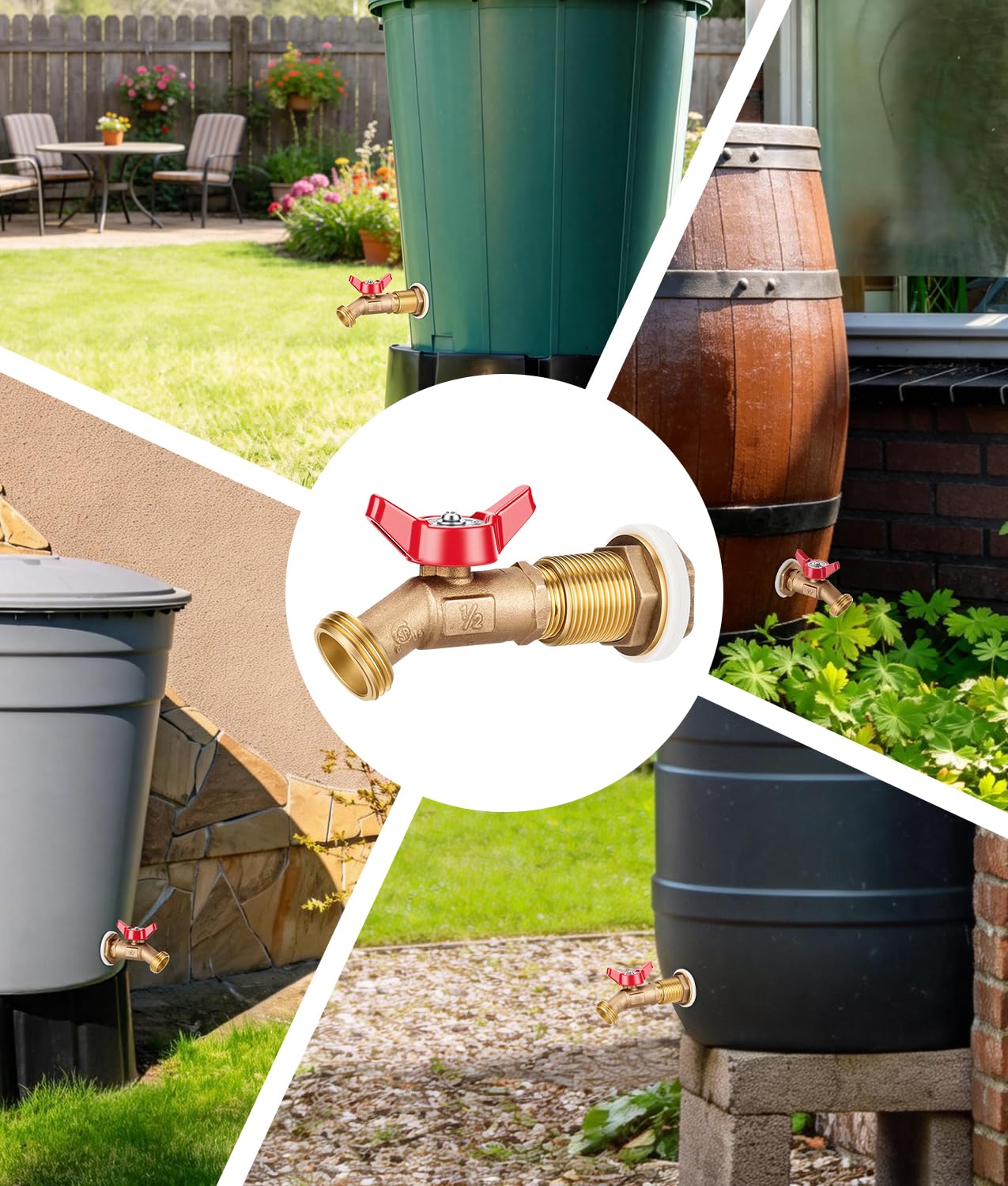 WADEO 2PCS Brass Rain Barrel Spigot Kit, Quarter Turn Ball Valve Spigot with Bulkhead Fitting, Rain Barrel Kit for Any Including 5 55 Gallon Drum Spigot Bucket