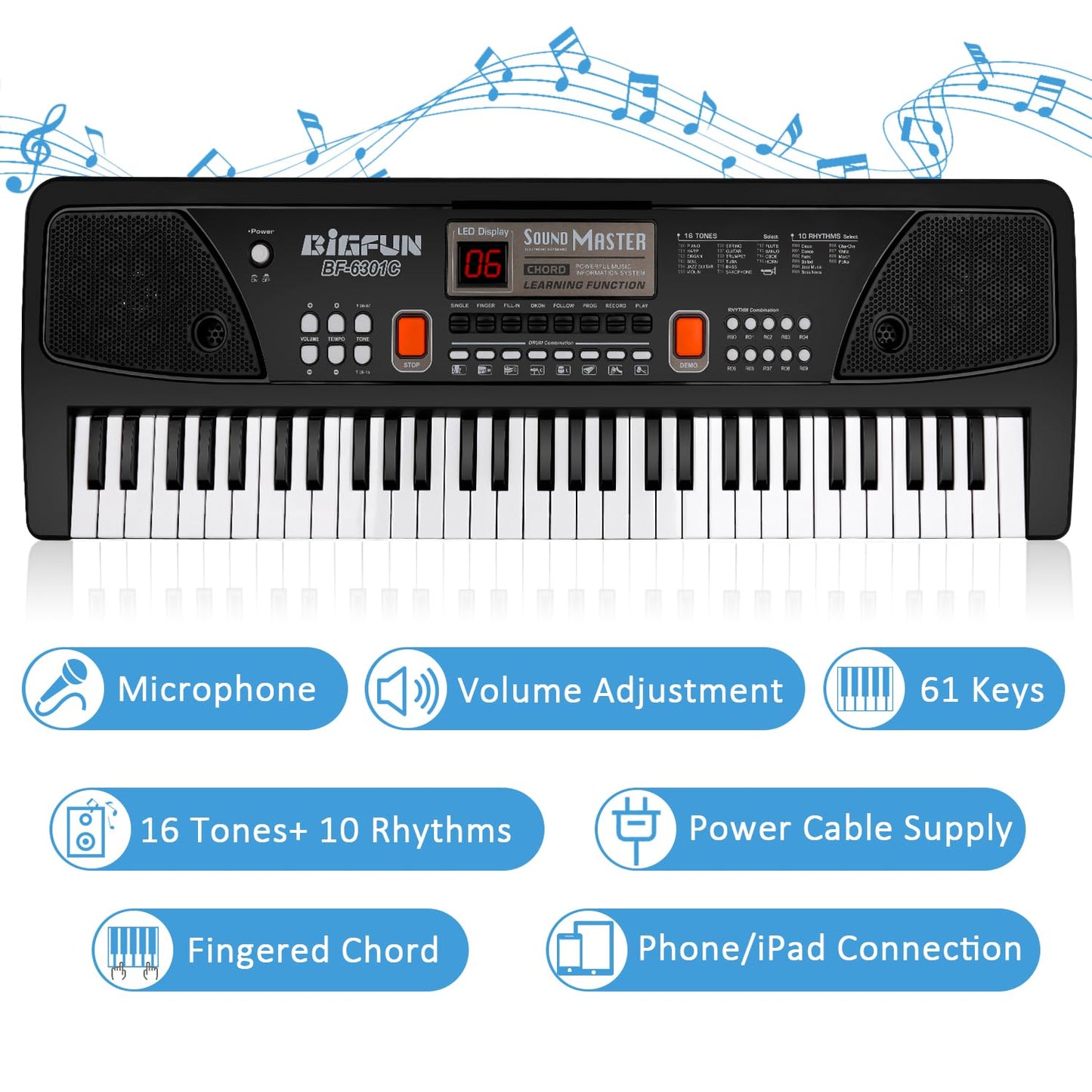 M SANMERSEN Kids Piano, Keyboard Piano 61 Keys Pianos Keyboards with LED Display Microphone Dual Speakers AUX-in Jack Music Book Bracket Piano Toys for 3-12 Years Old Boys Girls