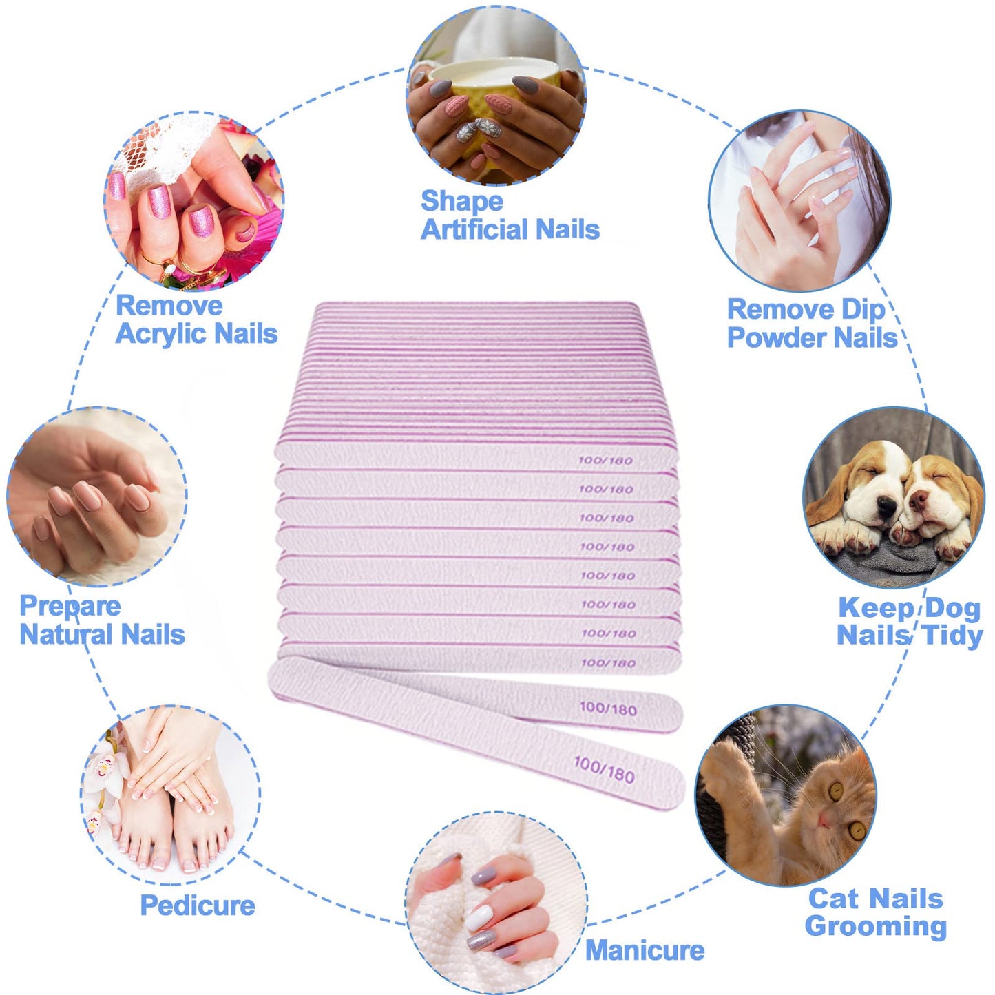 AhaTopia Nail File (200 Pcs), Bulk Emery Board Nail Files for Acrylic Nails and Natural Nails, 100/180 Grit Double Sided, Gray