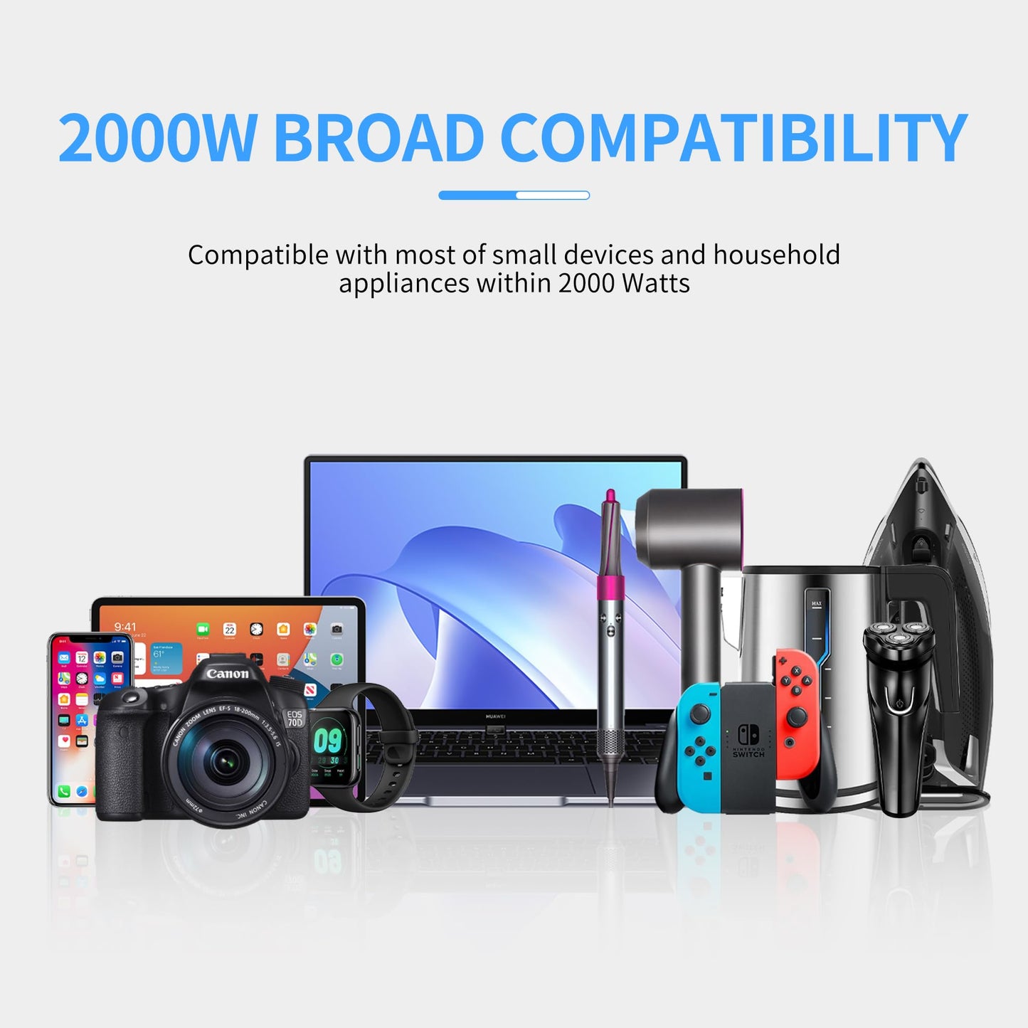 220v to 110v Voltage Converter Adapter: International US to Europe Travel Power Strip Plug Transformer - 2000W Electric Hair Dryer Step Down Outlet Converters for US European UK EU Italy