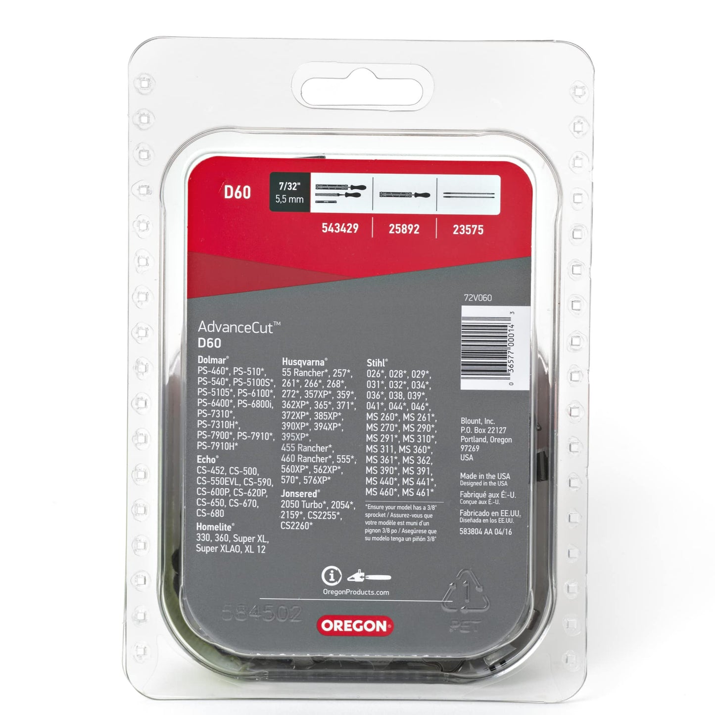 Oregon D60 16-Inch AdvanceCut Chainsaw Chain - Fits Husqvarna, Echo and More