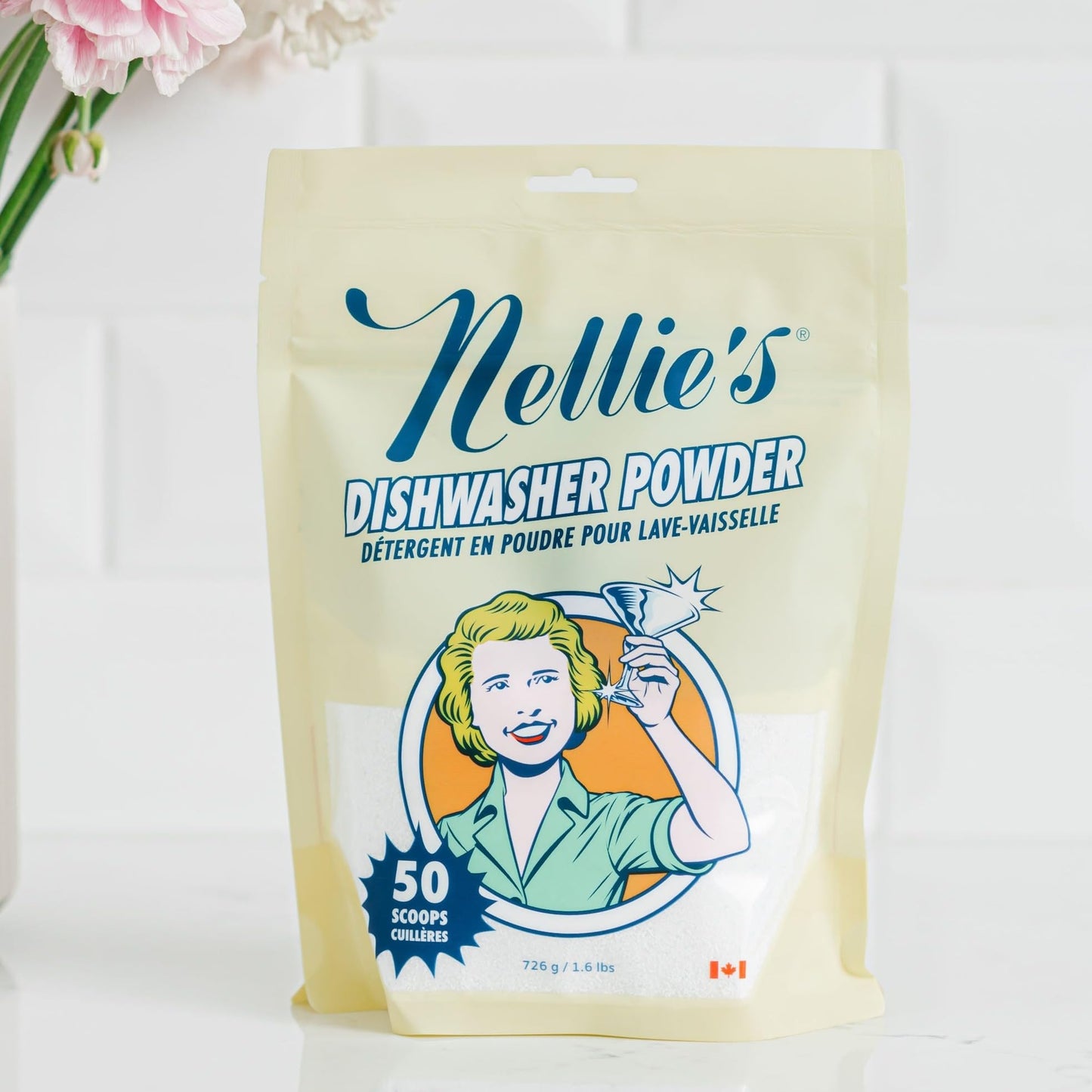 Nellie's Dishwasher Powder Bundle - 50 Scoops (Pouch) & 100 Scoops (Tin) - Powerful Grease-Busting Formula for Spotless, Shiny Dishes Every Time - Made in Canada