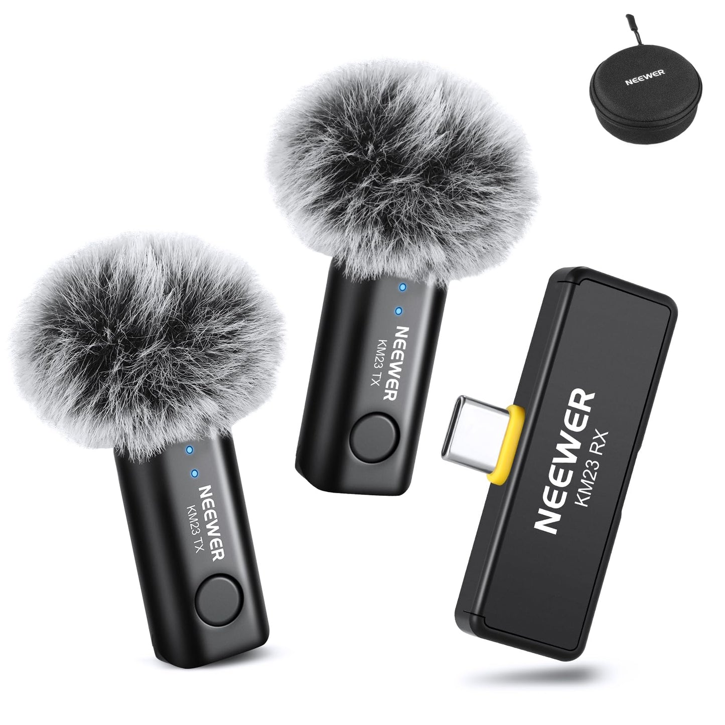 NEEWER Wireless Lavalier Microphone for iPhone Android Tablet PC Laptop 131ft/40m Range Noise Cancellation Omnidirectional Mic for Vlogging Live Streaming (1x RX + 2x TX), KM23