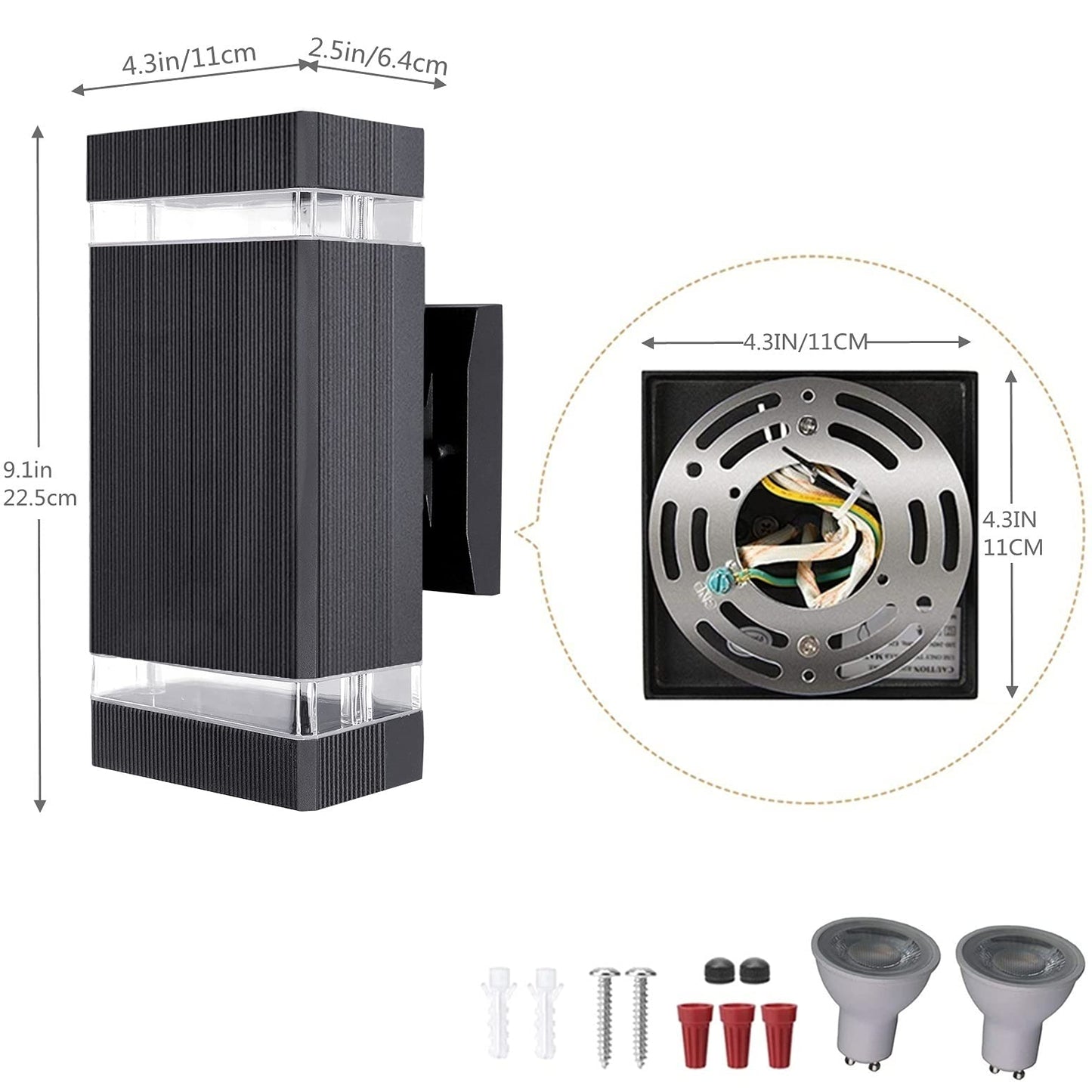 RETRELMP Outdoor Wall Sconces, Modern Exterior Up Down Wall Mount Light, Black Aluminum Simple Waterproof Porch Wall Light Fixture for Patio Doorway Garage 2 Pack