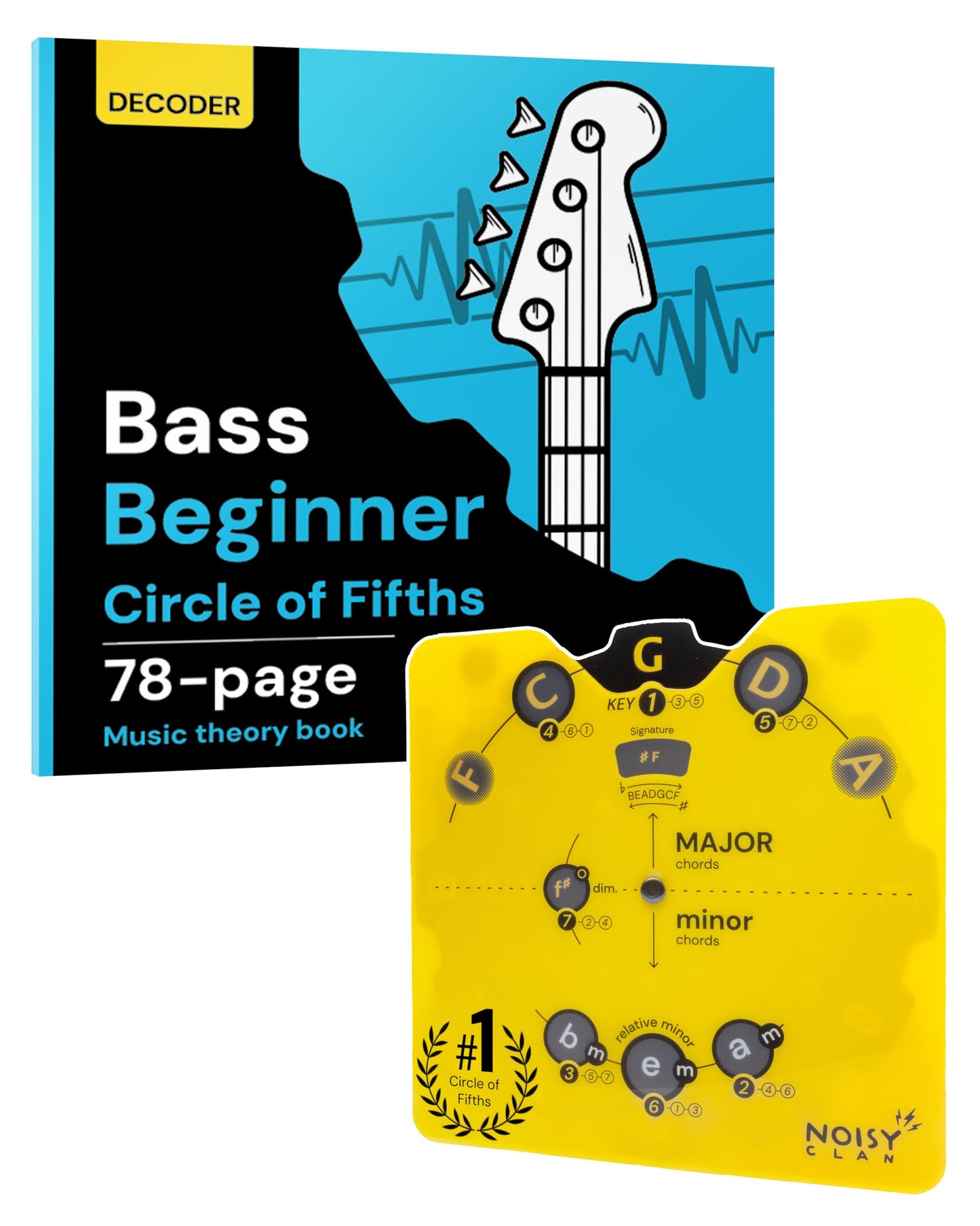 Bass Circle of Fifths Decoder Wheel + 78-Page Music Theory & Songwriting Guide – Color-Coded Bass Guitar Learning Tool for Chords, Keys, Scales & Progressions – Built Practice, Lessons & Gigs