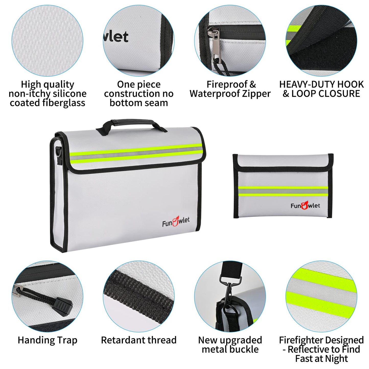 Fireproof Waterproof Money Document Bag - Large Fireproof Safe Box with Wallet Protector, Fire & Water Resistant Storage Organizer Pouch for A4 Documents Holder,File,Jewelry,Passport,Laptop (Gray)