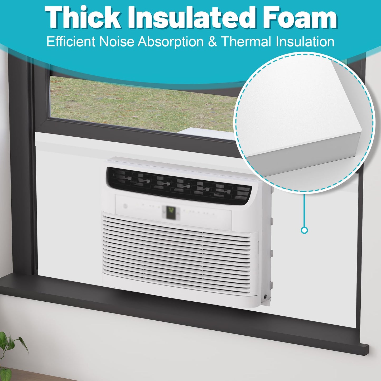 Chiligent Window AC Insulated Foam Panels with Aluminum Foil, Good Sealing Window AC Side Panels with Top Seal Strip, Waterproof Surround Insulation Side Panels, Reflect Light & Heat, Lower Noise