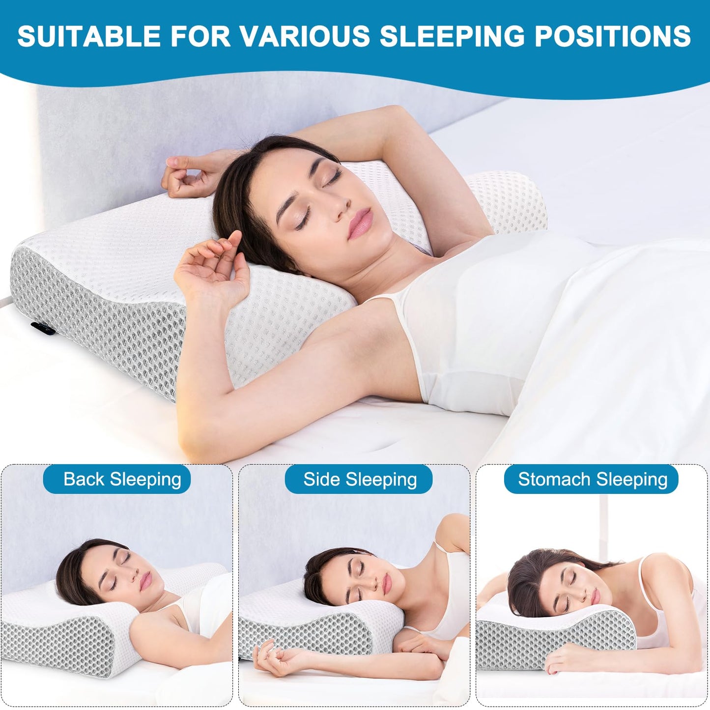 Pwperry Cervical Neck Pillow, Contour Memory Foam Pillows Neck Pillow for Sleeping, Ergonomic Pillow for Side Back Stomach Sleeper, Neck and Shoulder Pain