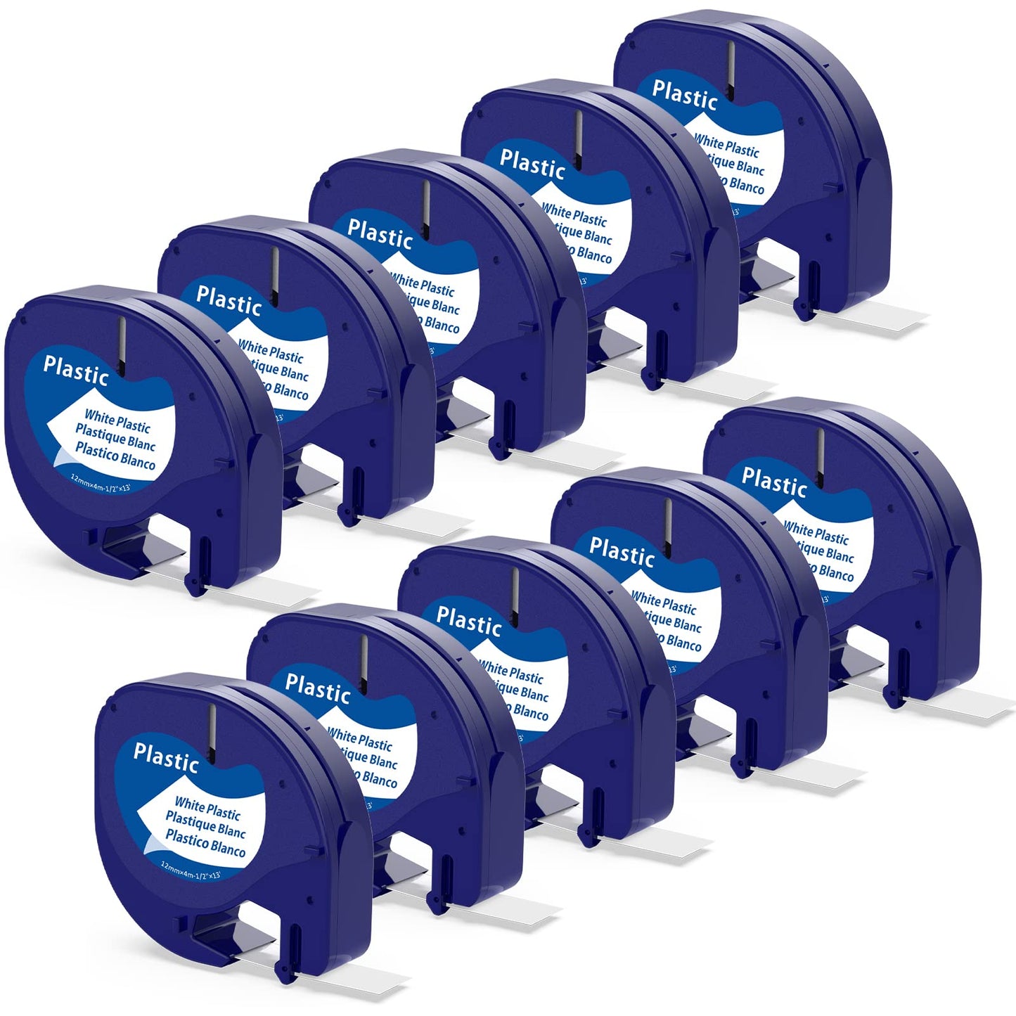 10-Pack 91331 Compatible with Dymo Label Maker Refills LetraTag Plastic LT Label Tape 12mm x 4m Letra Tag Tape for DYMO LT-100H LT-100T Plus QX50 Label Maker, Black on White, 1/2 inch x 13 feet
