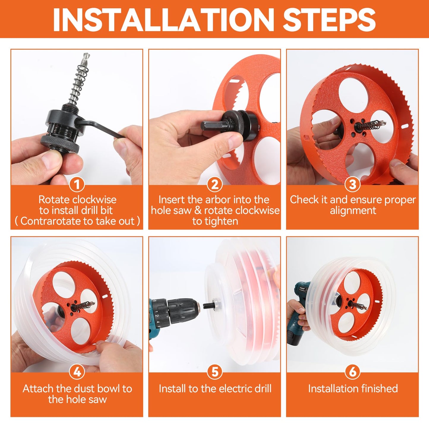 6 1/4 Inch & 4 1/4 Inch Hole Saw for Recessed Lights, 159mm & 108mm Hole Saw with Dust Bowl Catcher for 6 Inch Led Recessed Lighting 4 Inch, Bi-Metal Wood Drywall Hole Cutter