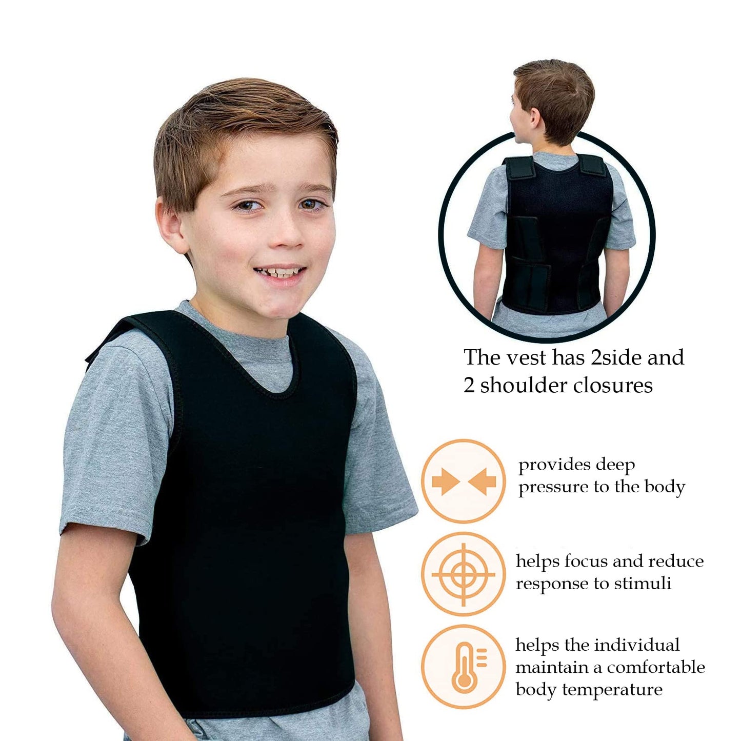 Sensory Compression Vest Sensory Processing Disorder Vest Deep Pressure Comfort for Autism Hyperactivity Mood Processing Disorders (Small 14” x 24”)