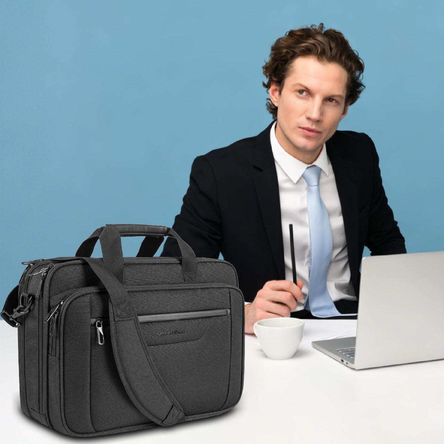 VANKEAN Laptop Briefcase Premium Laptop Case Fits Up to 17.3 Inch Business Shoulder Bag Laptop Expandable Water-Repellent