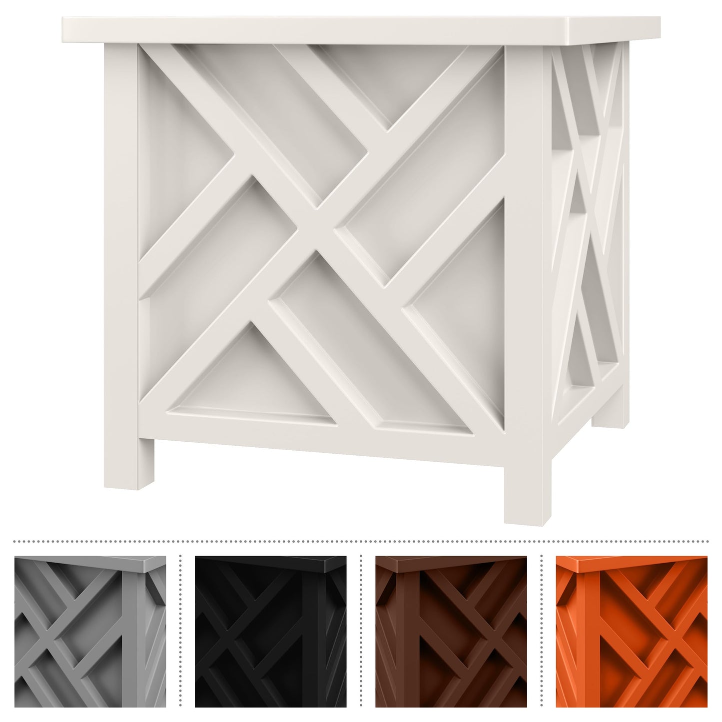 Pure Garden Lattice Design Planter Box - 15.5-Inch-Square Decorative Outdoor Flower or Plant Pot - Front Porch, Patio, and Garden Decor (White)