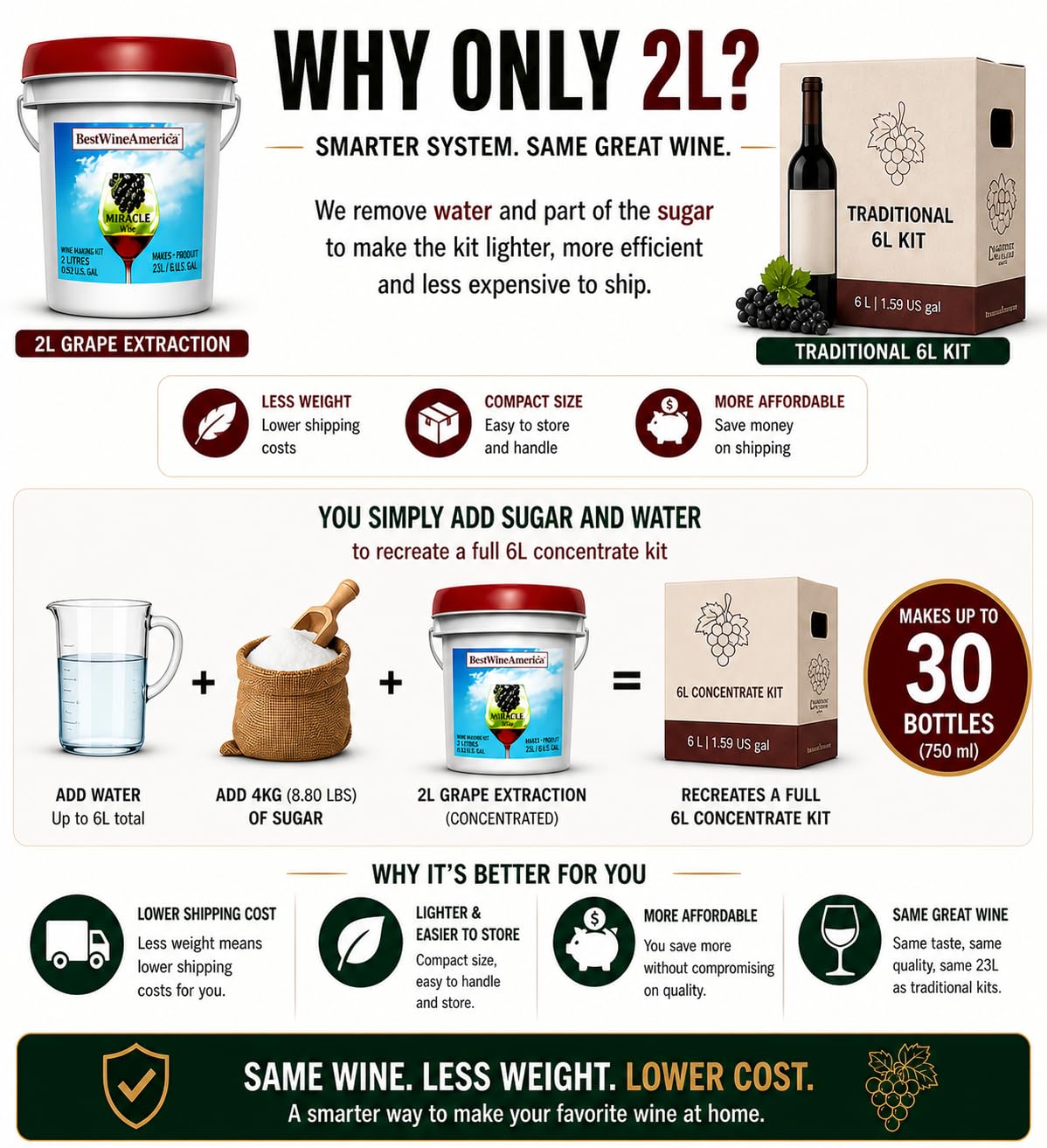 BestwineAmerica Miracle Grape Extraction – White Style Wine Making Kit – 2L Wine Kit Makes 23L of Wine (30 x 750 ml Bottles of Wine) - Pinot Grigio
