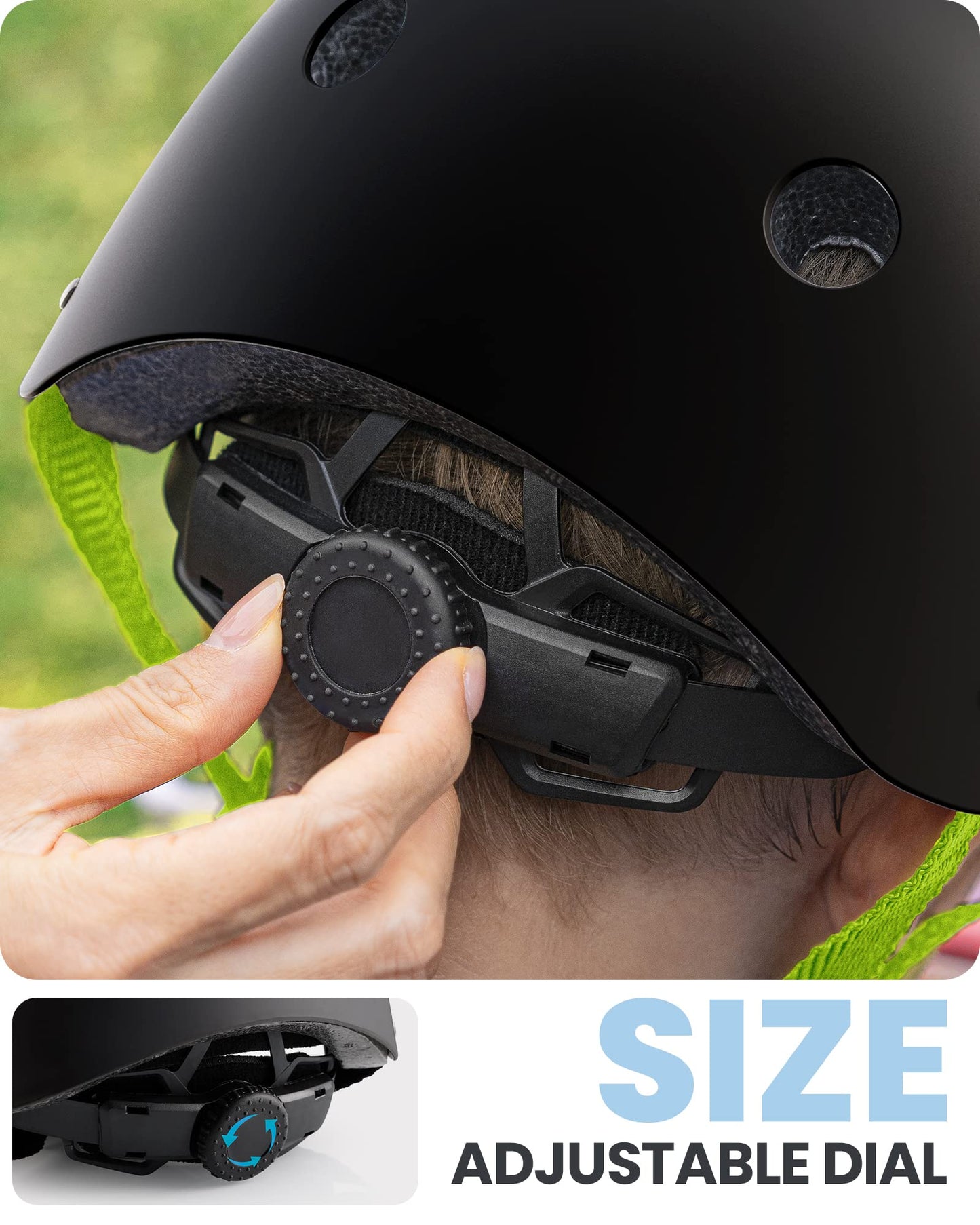 OutdoorMaster Kids Skateboard Cycling Helmet-Certified Adjustable Multi-Sports Helmet with Removable Liners for Skateboarding Skating Scooter (Black Lemon, Medium: 52-56cm / 20.5"-22")