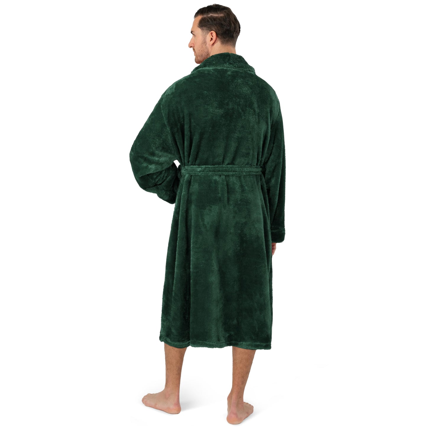 PAVILIA Mens Soft Robe, Plush Fluffy Fleece Bathrobe Men, Long Sherpa Shaggy Fuzzy Spa Bath Robe, Green, Small-Medium
