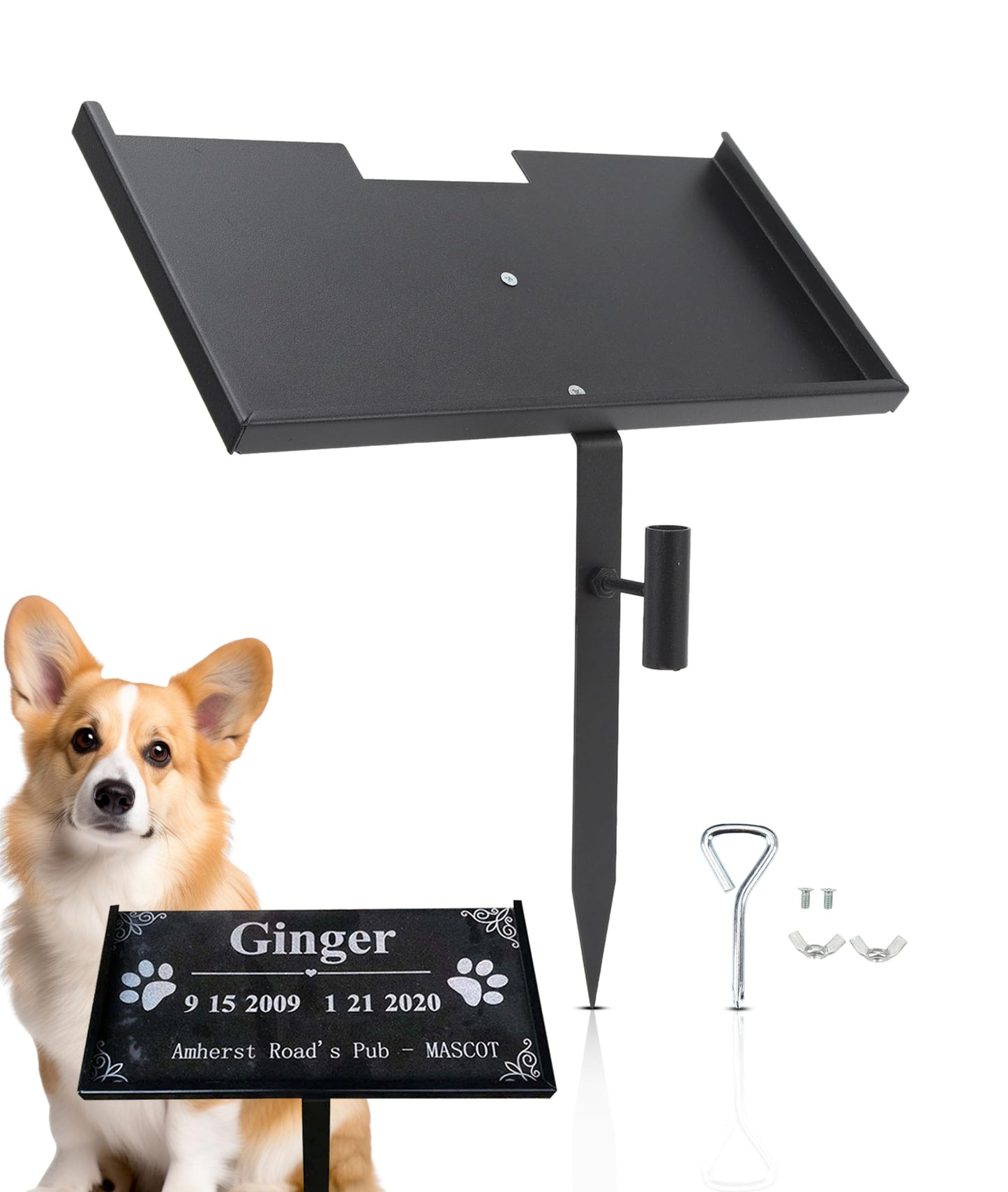 Grave Marker Stand, Heavy Duty Iron Memorial Stone Stand for 12L X 6W X 1/2H Memorial Stone, Garden Stone Stand for Honoring Loved Ones, Pets, etc.