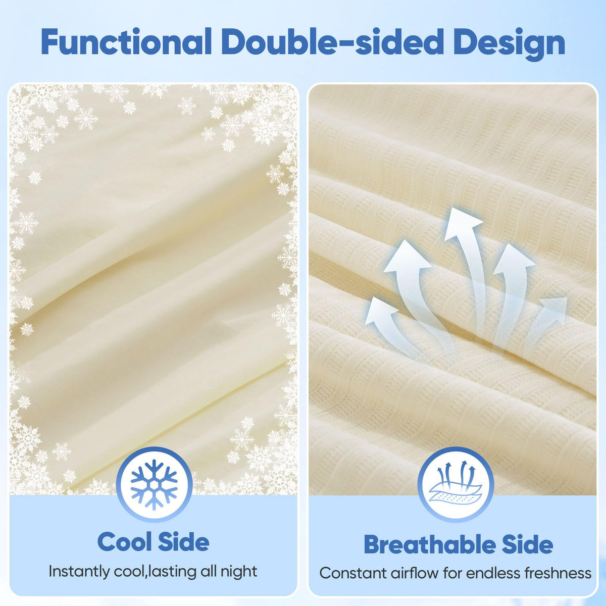 Marchpower Cooling Blanket Queen Size, Double-Sided Summer Blanket, Arc-Chill 3.0 Cold Blanket (Q-max > 0.5), Soft Chenille Throw, Breathable Cool Blanket for Hot Sleepers, Beige, 79" X 86"