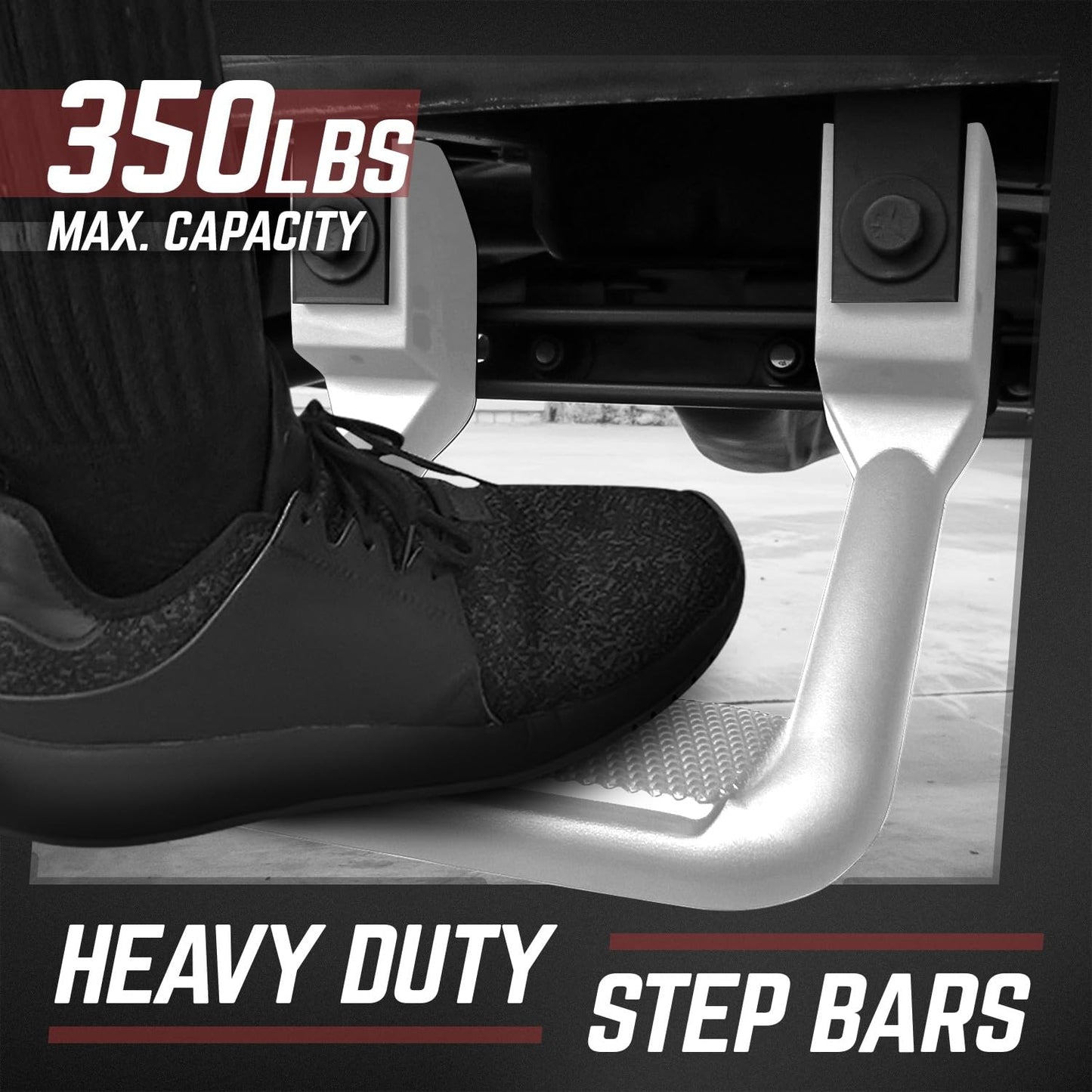 DNA Motoring Pair Aluminum Side Hoop Steps Universal Side Step Compatible with Chevy GMC Dodge Pickup Trucks SUVs, 11" L x 6" H x 12" W, 2 Pcs, Silver, SSTEP-SS