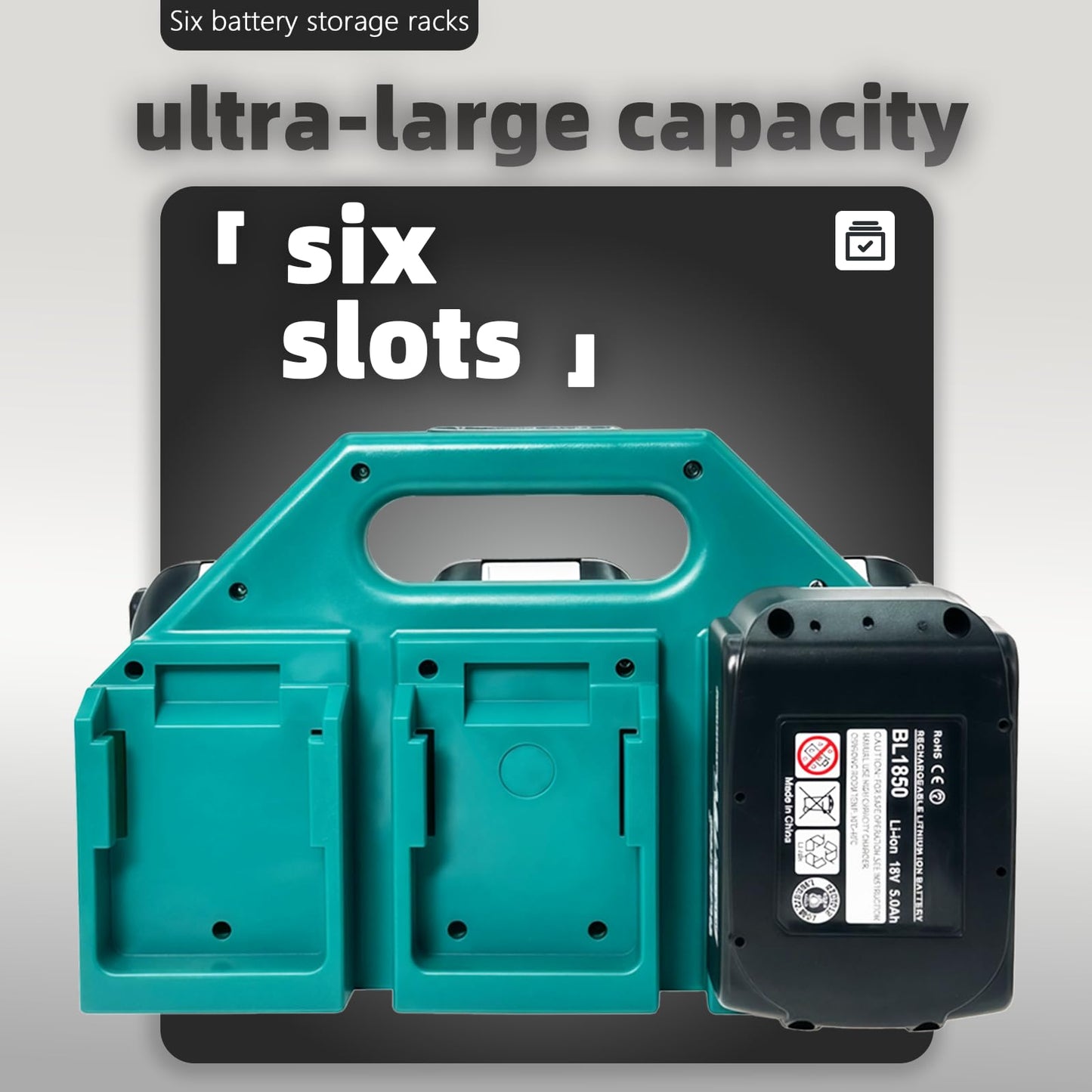 6-Slot Battery Holder for Makita 14V&18V LXT Batteries - Rugged & Portable Storage Case, Compact Organizer for Tool Boxes & Bags, Quick Access, Ideal for Transport & Job Sites