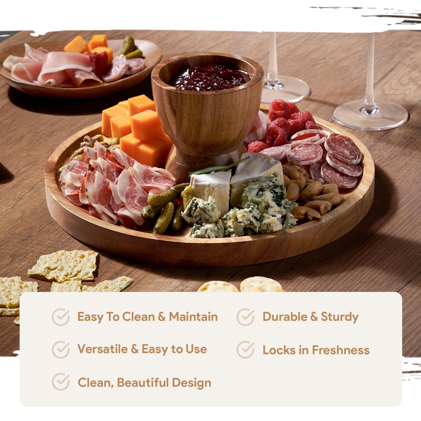 Homesphere Acacia Wood Cake Stand with Lid - Cake Stand with Dome,12in Round Cake Holder, 2-in-1 Dessert Table Display Set & Charcuterie Board for Cheese, Chips & Dips, Fruit Platter, Large Acrylic