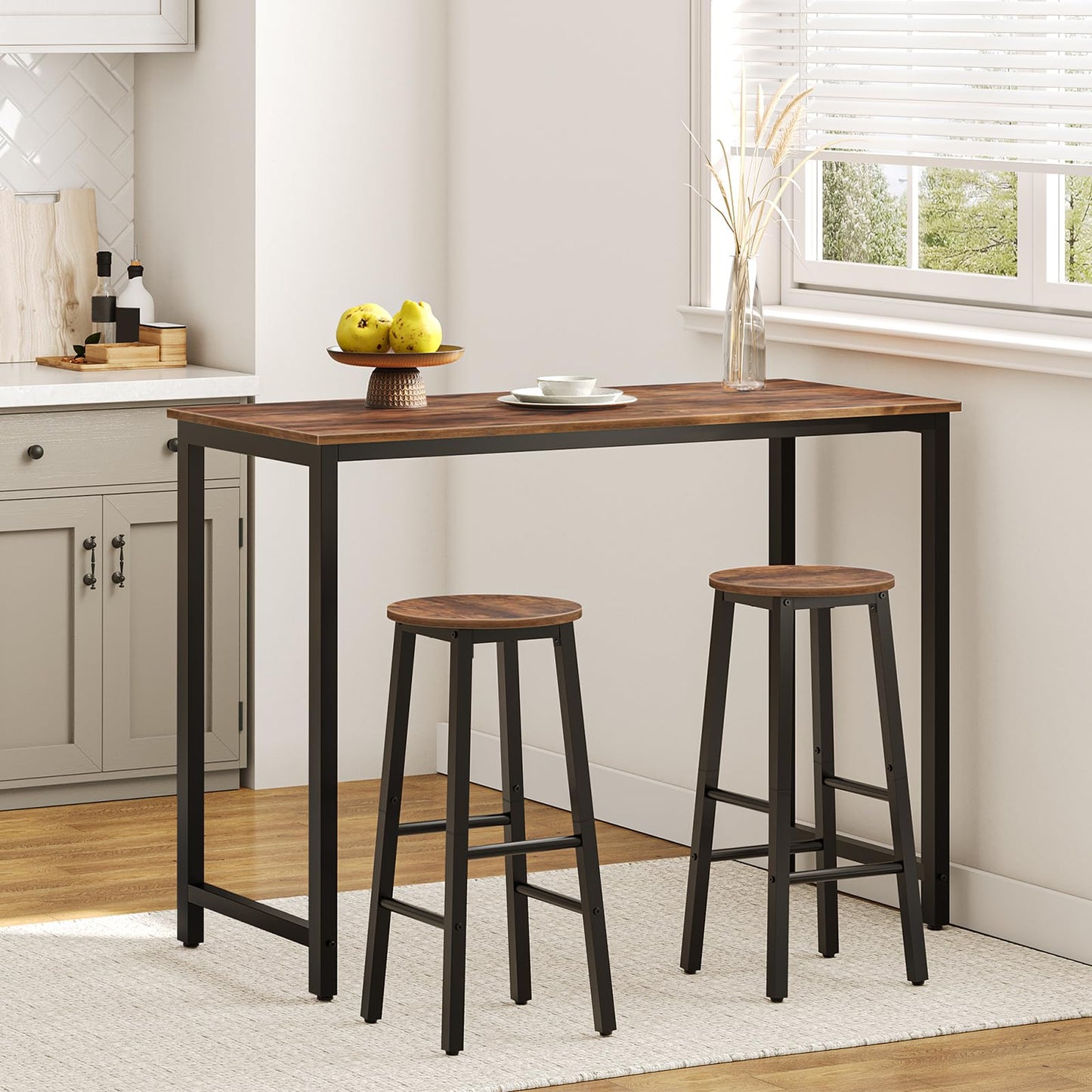 HOOBRO Bar Stools, Set of 2 Bar Chairs, 65.5 cm Height Stools, Breakfast Bar Stools, Industrial Kitchen Bar Chairs, for Dining Room, Kitchen, Bar, Solid and Stable, Rustic Brown and Black BF07BY01G1