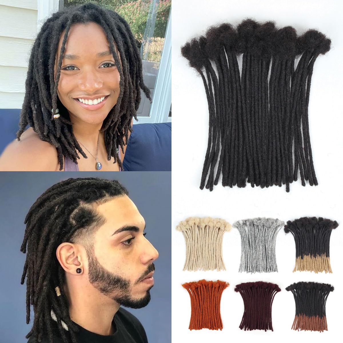 Lounoke 8 Inch 40 Strands Loc Extensions Human Hair, 0.6cm Pencle Size Dreadlock Extensions Human Hair for Women Men Full Handmade Permanent Dreads Locs(Natural Black)