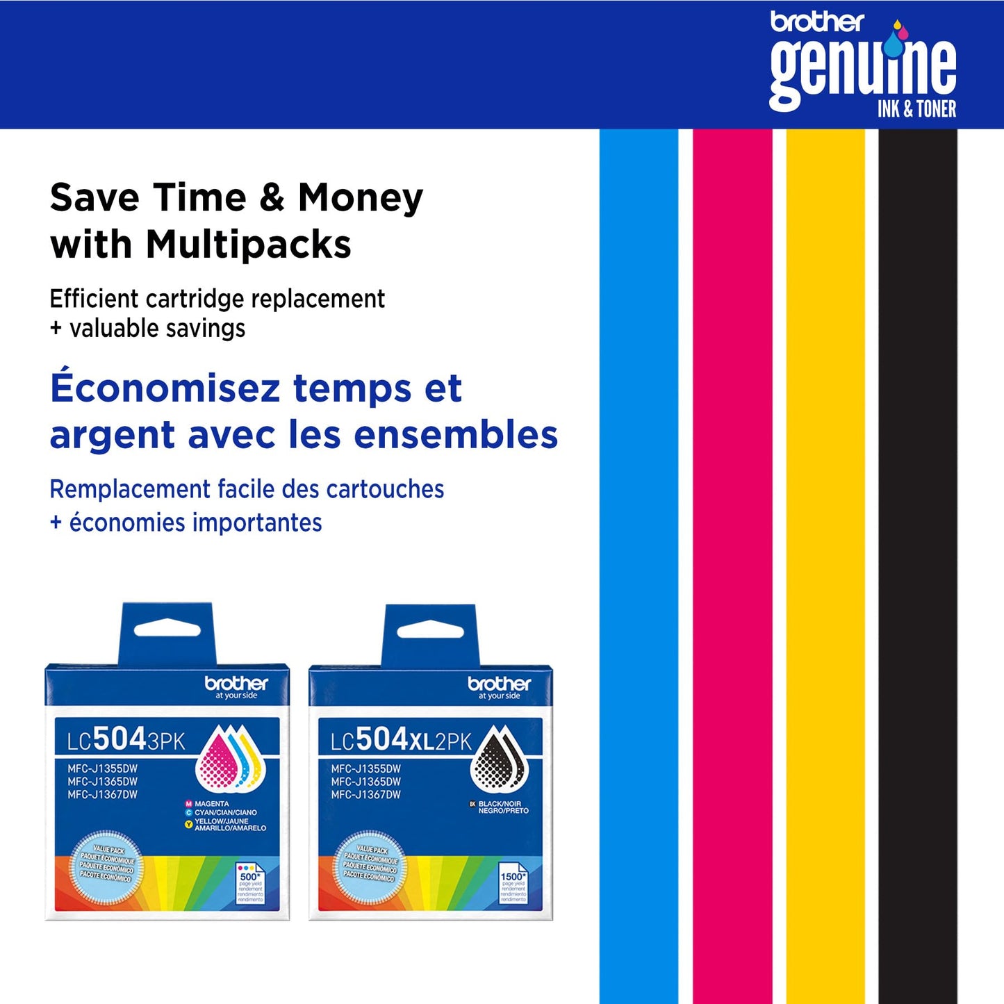 Brother Genuine LC504XLBKS High Yield Black Ink Cartridge for Brother Printer MFC-J1365DW
