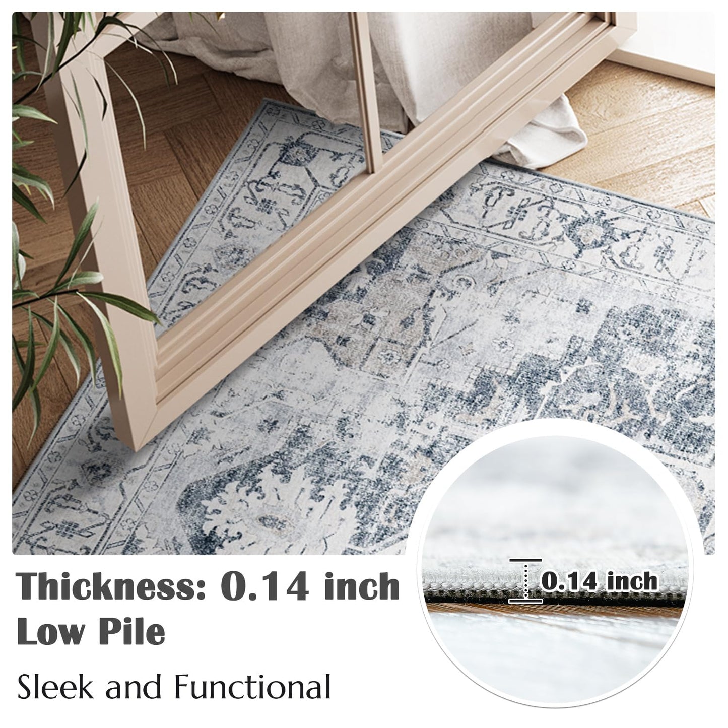 JINCHAN Runner Rug 3x10 Washable Area Rug Vintage Indoor Floor Cover Grey Multi Print Distressed Carpet Gray Thin Accent Mat Lightweight Kitchen Living Room Bedroom Dining Room