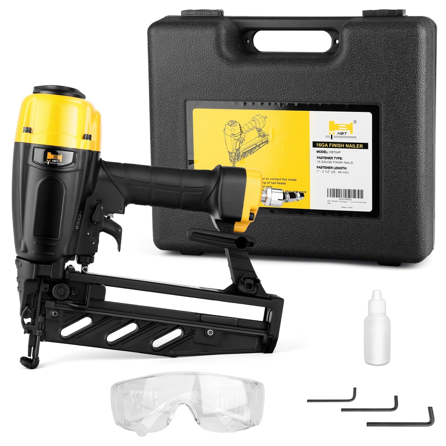 HBT HBT64P 16 Gauge Finish Nailer with Magnesium Housing, Straight Finish Nail Gun with Carrying Case, for 1-Inch up to 2-1/2-Inch Finish Nails