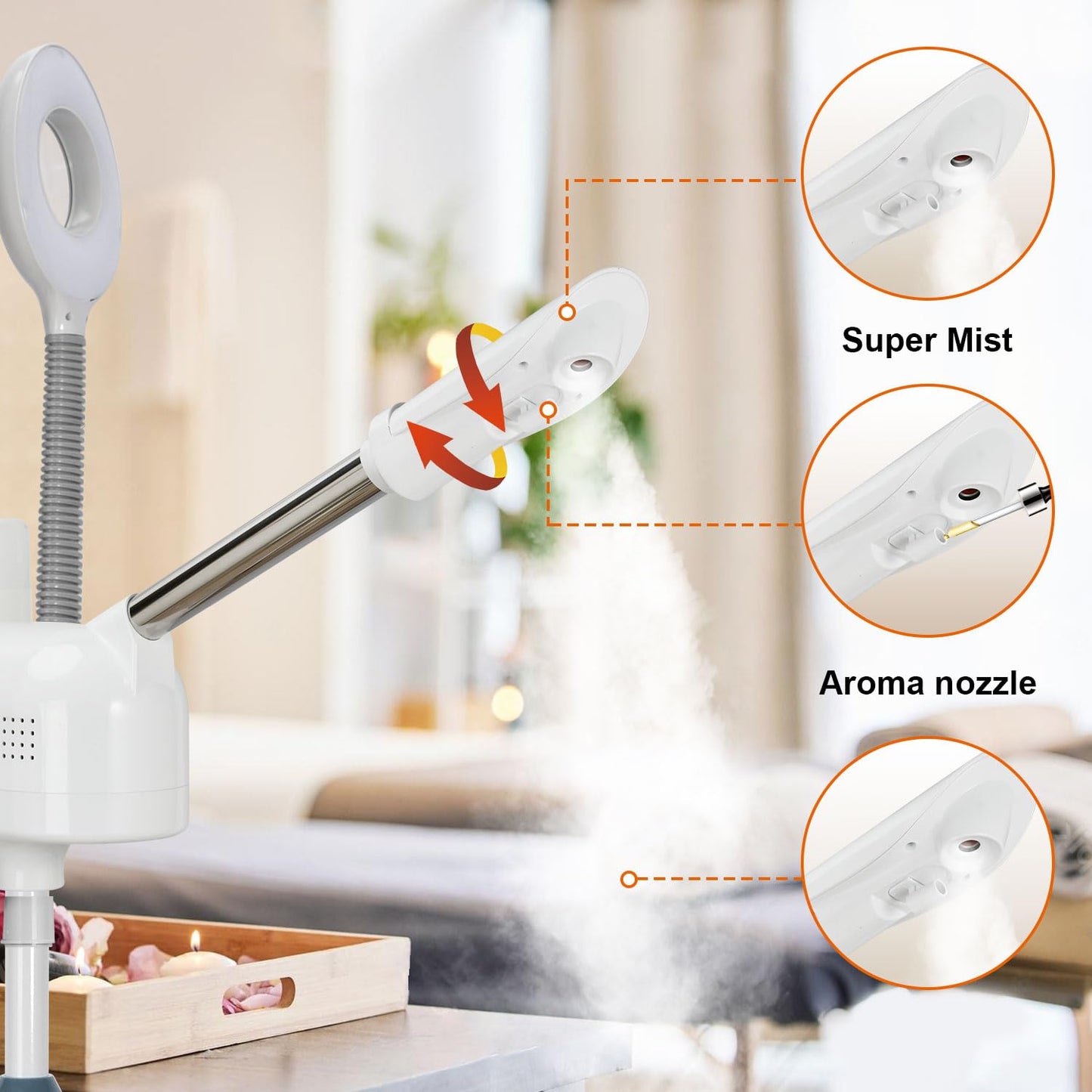 Professional Facial Steamer with 5X Magnifying Lamp, 2 in 1 Facial Steamer Upgrade PTC Heating, Esthetician Steamer Hot Mist Face Steamer for Salon Spa Beauty Skin Care