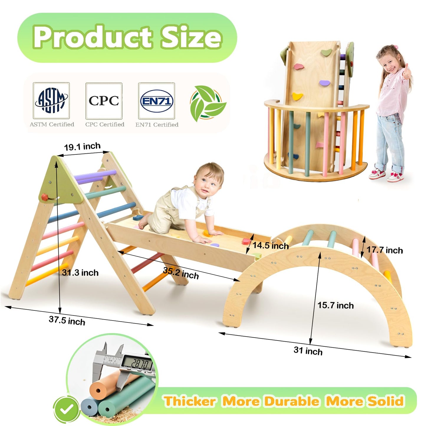 aiwo 7-in-1 Pikler Triangle Set Toddler Climbing Toys Indoor, Montessori Baby Climbing Set for Toddlers 1-3 Jungle Gym