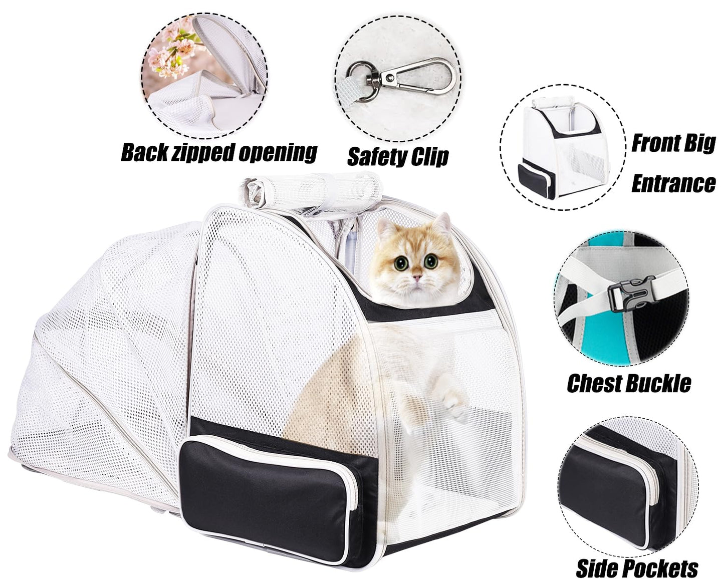 Back Expandable Pet Carrier Backpack for Cats, Small Puppies,Fully Ventilated Mesh, Most Airline Approved, Designed for Travel, Hiking, Walking & Outdoor Use