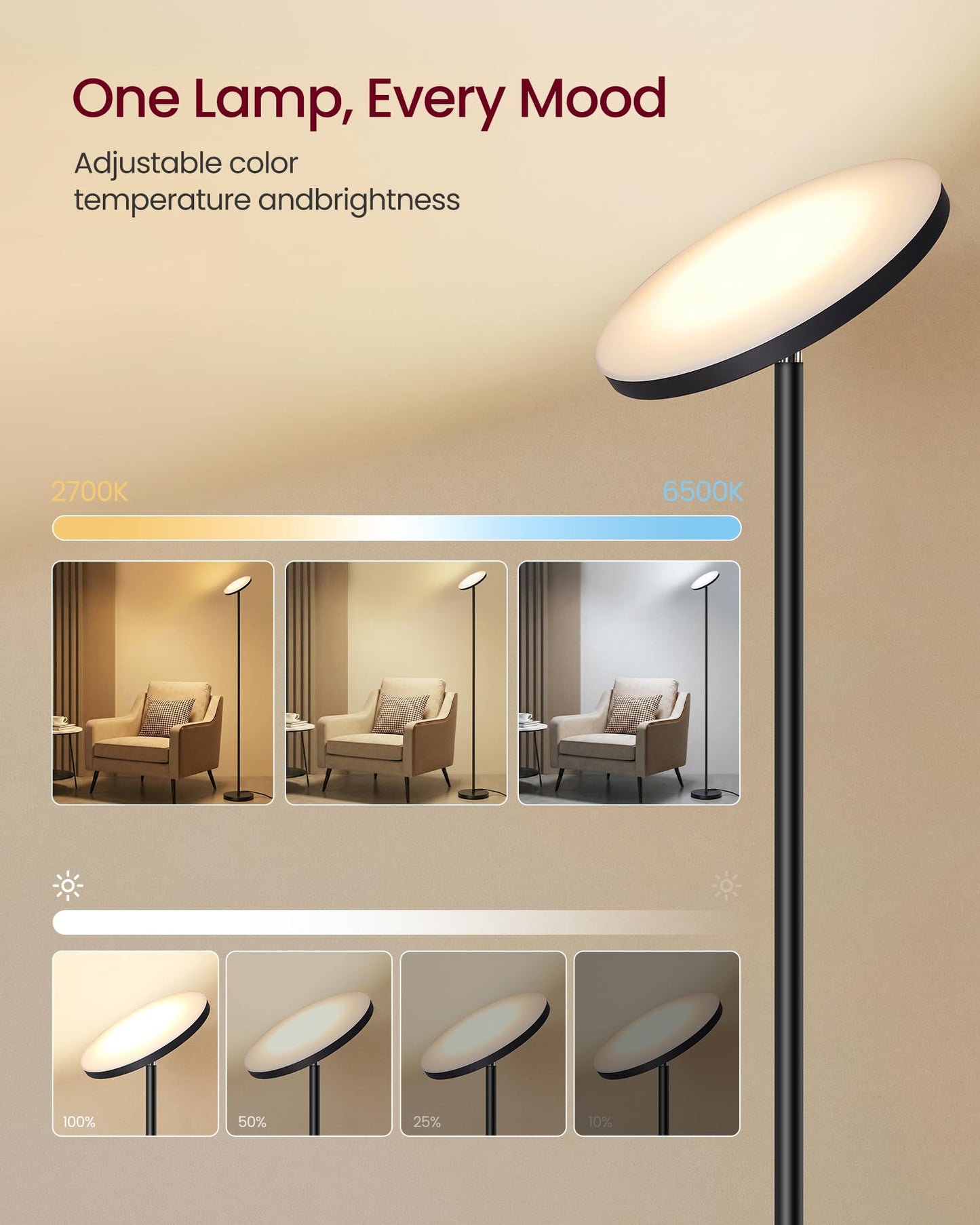 VASAGLE LED Floor Lamp, 30W Standing Lamp with Rotatable Head for Bedroom, Office, Timer and Memory Function, Remote Control, Matte Black ULFL018BD01