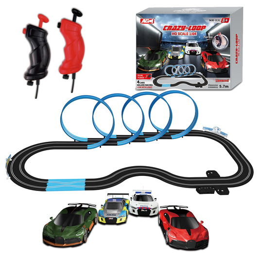 AGM MASTECH Slot Car Race Track Set with 4 Light-Up Cars Official Licensed, Adjustable Speed Controllers, and Exciting Full-Speed Turbo Button - for Kids Age 4-12 and Family Fun