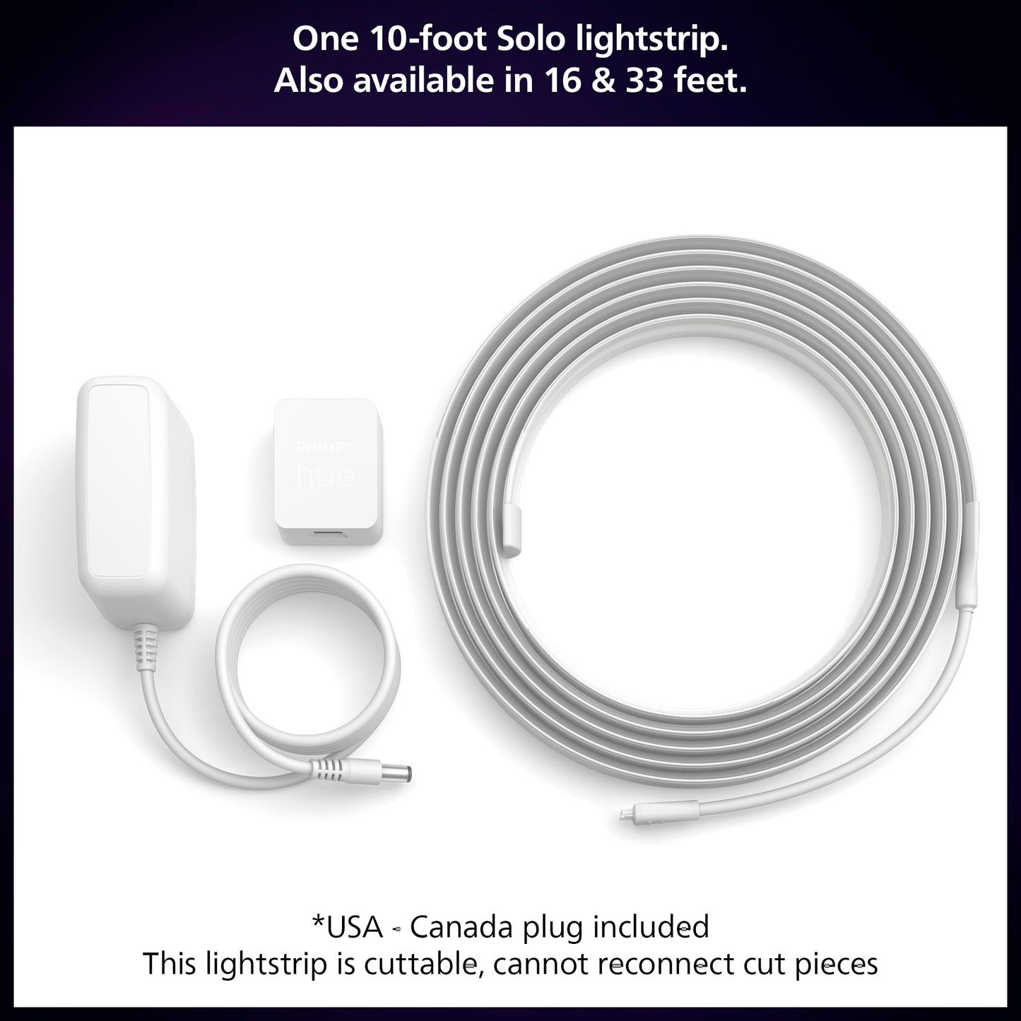 Philips Hue Indoor 3M (10FT) Smart LED Solo lightstrip Base Kit - 1 Pack - Control with Hue App - Works with Alexa, Google Assistant and Apple HomeKit