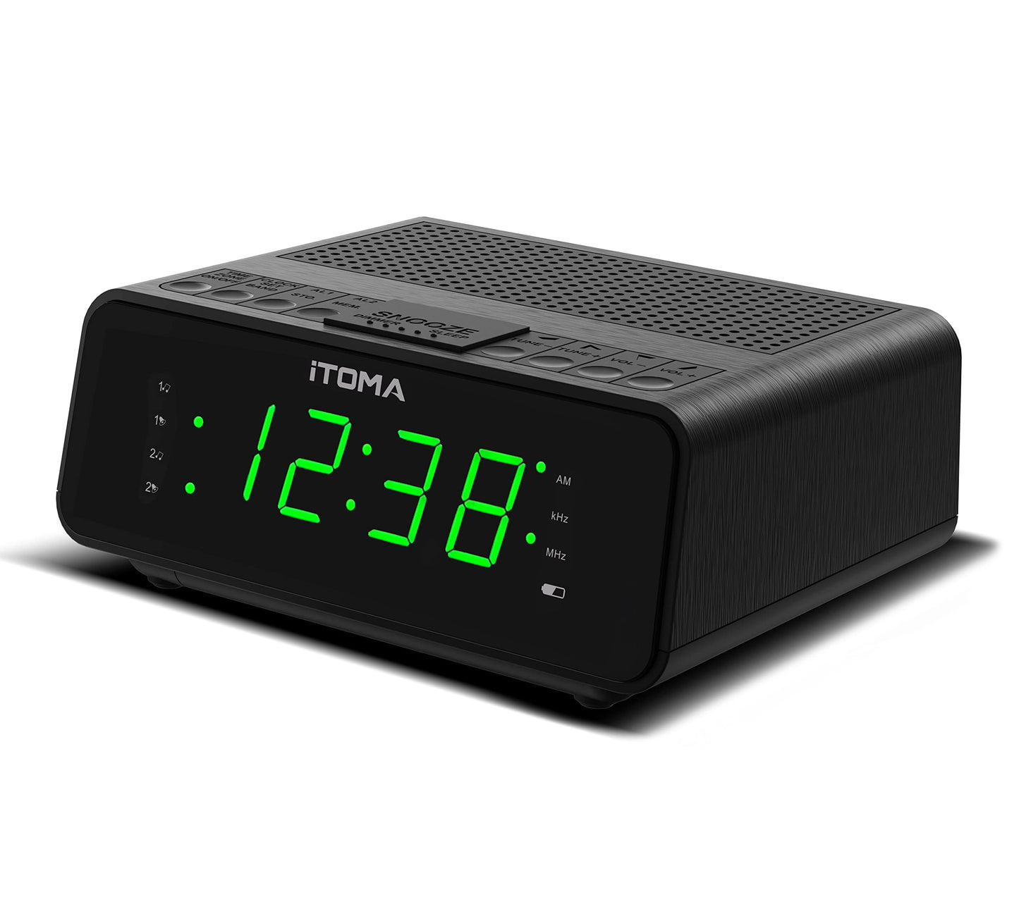 Alarm Clock with AM/FM Radio, 4-Level Dimmer, Snooze, Dual Alarms, Sleep Timer and Easy to Read 0.9" LED Jade Green Display iTOMA 2100