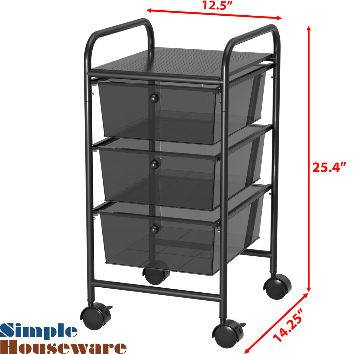 Simple Houseware 3-Drawers Rolling Storage Utility Cart Organizer with Wheels for Office, Black