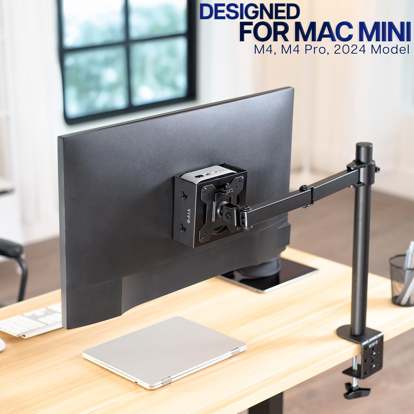 VIVO Behind Monitor VESA Mount Designed for Mac mini M4 and M4 Pro Model, (2024), Desk Clamp Option, Black, MOUNT-MINI24
