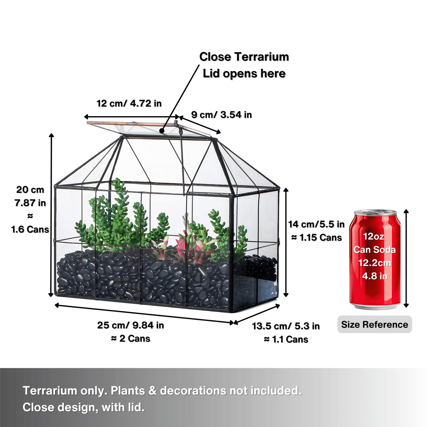 NCYP Geometric Terrarium Planter - 25x13.5x20 cm - Grid House Shape Glass Terrarium Box for Succulent Cacti Air Plants, Modern Indoor Tabletop Centerpiece, Flower Pot, Black (No Plants)