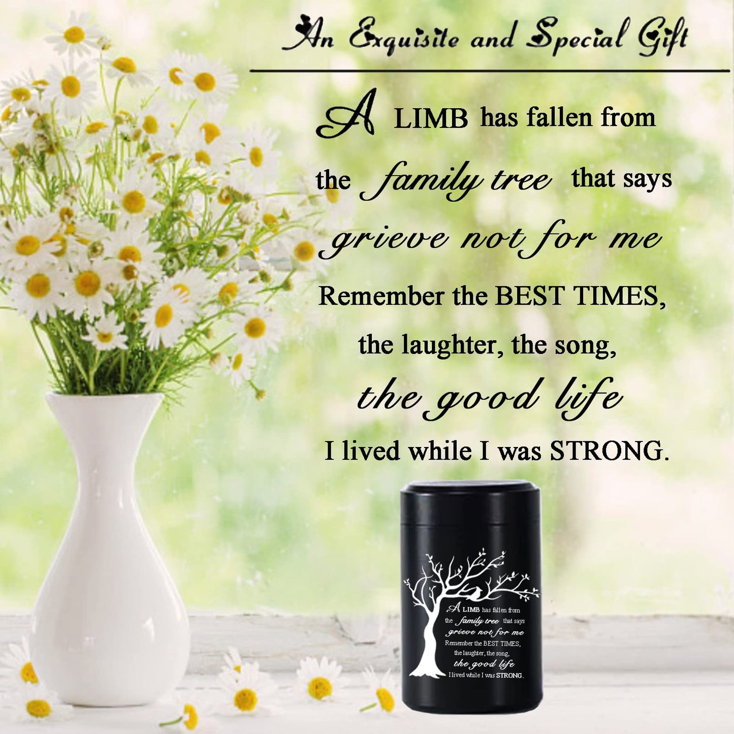 Limbo Aluminium Mini Urns - Set of 4, 2.7 inch High, Human/Pet Ashes Keepsake Urns - 'A Limb has Fallen from Family Tree That say Grieve not for me'