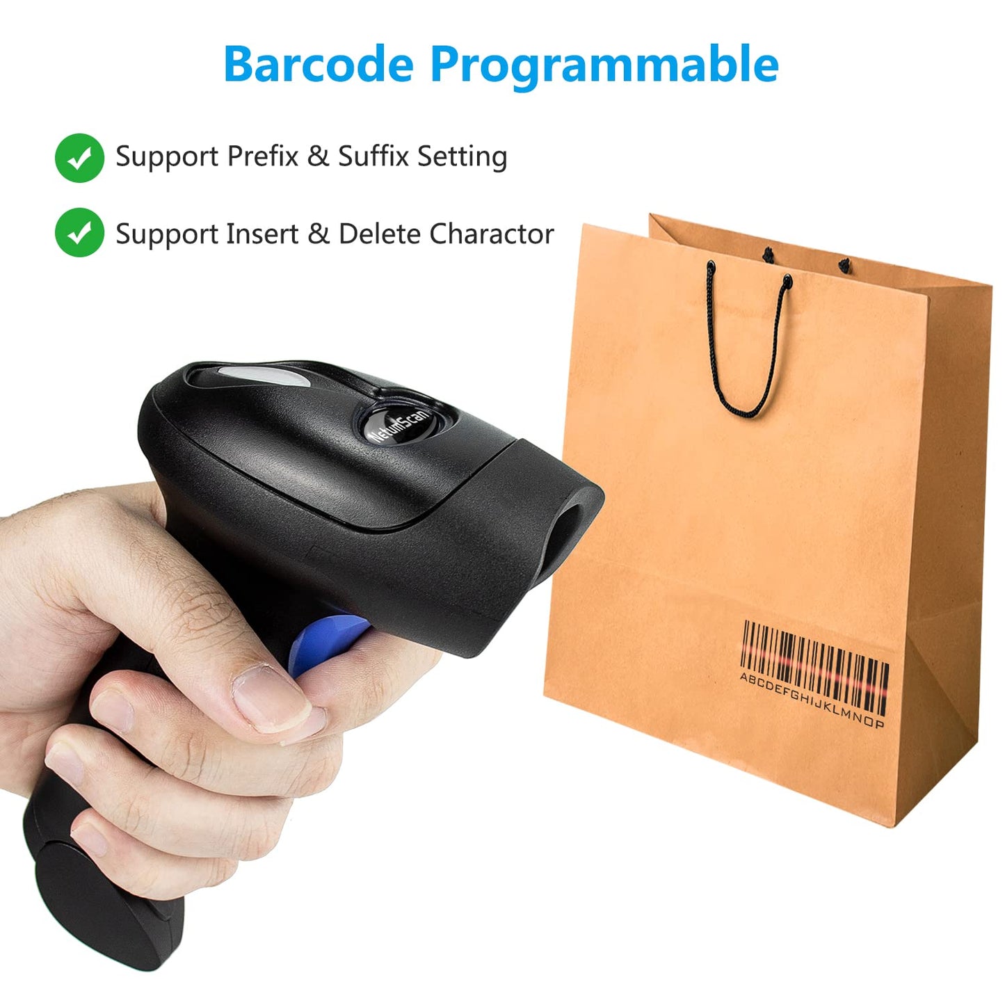 Wireless 1D 2D Barcode Scanner with Stand, NetumScan Portable Automatic QR Code Scanner Supports Screen Scan Handheld CMOS Image Bar Code Reader with USB Receiver for Warehouse POS and Computer