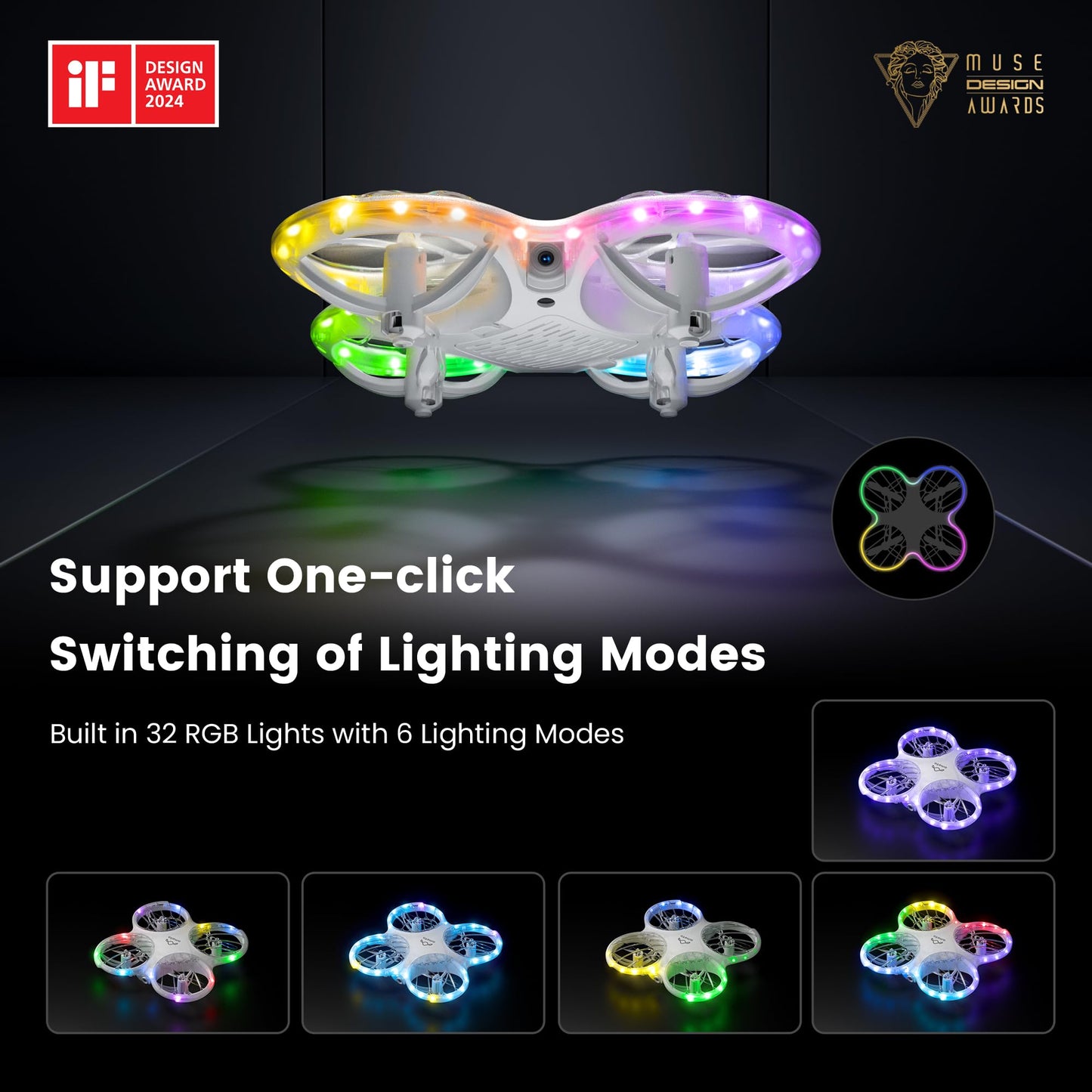 Ameta Morpho Drone for Kids with Camera 1080P HD, FPV RC Quadcopter for Beginners with 32 RGB Light/ 2 Batteries, Cool Toys Gifts for Boys Girls, Prevent Loss Buzzer, 18 min Flight Time