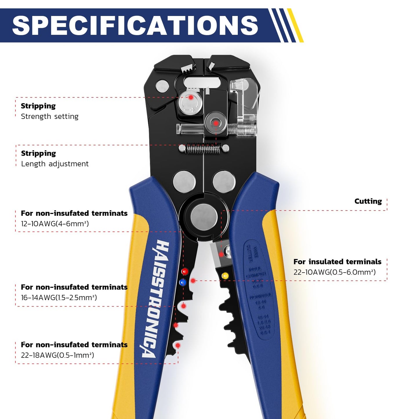 haisstronica Wire Stripper Kit - 201PCS Set - Automatic Wire Stripping Tool for AWG 24-10 Cables with Insulated Terminals, Self Adjusting Universal Wire strippers and Crimpers for Electrical Work