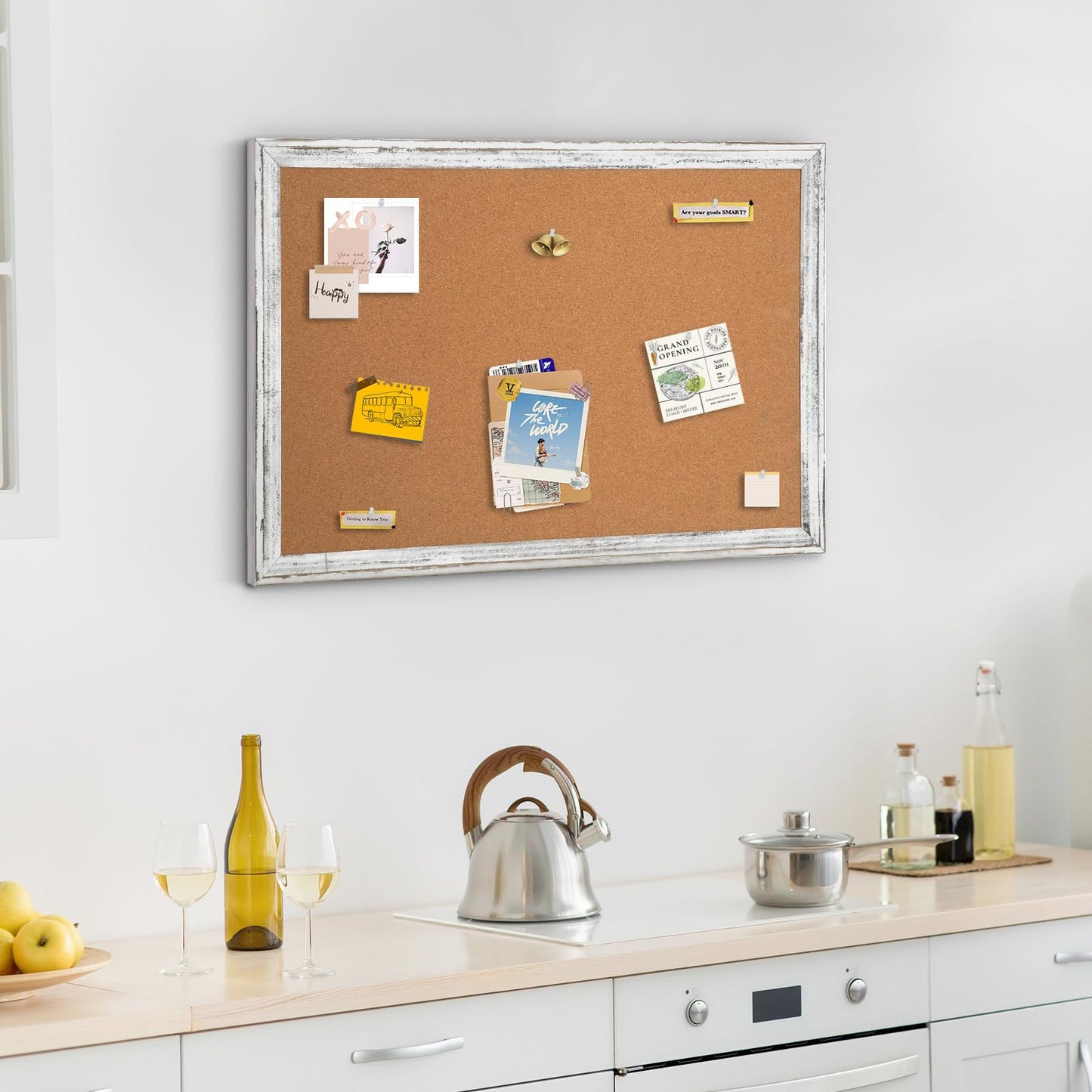 QUEENLINK Cork Bulletin Board, 36" x 24" Corkboard with Natural Wood Frame, Vision Board and Decorative Hanging Pin Board
