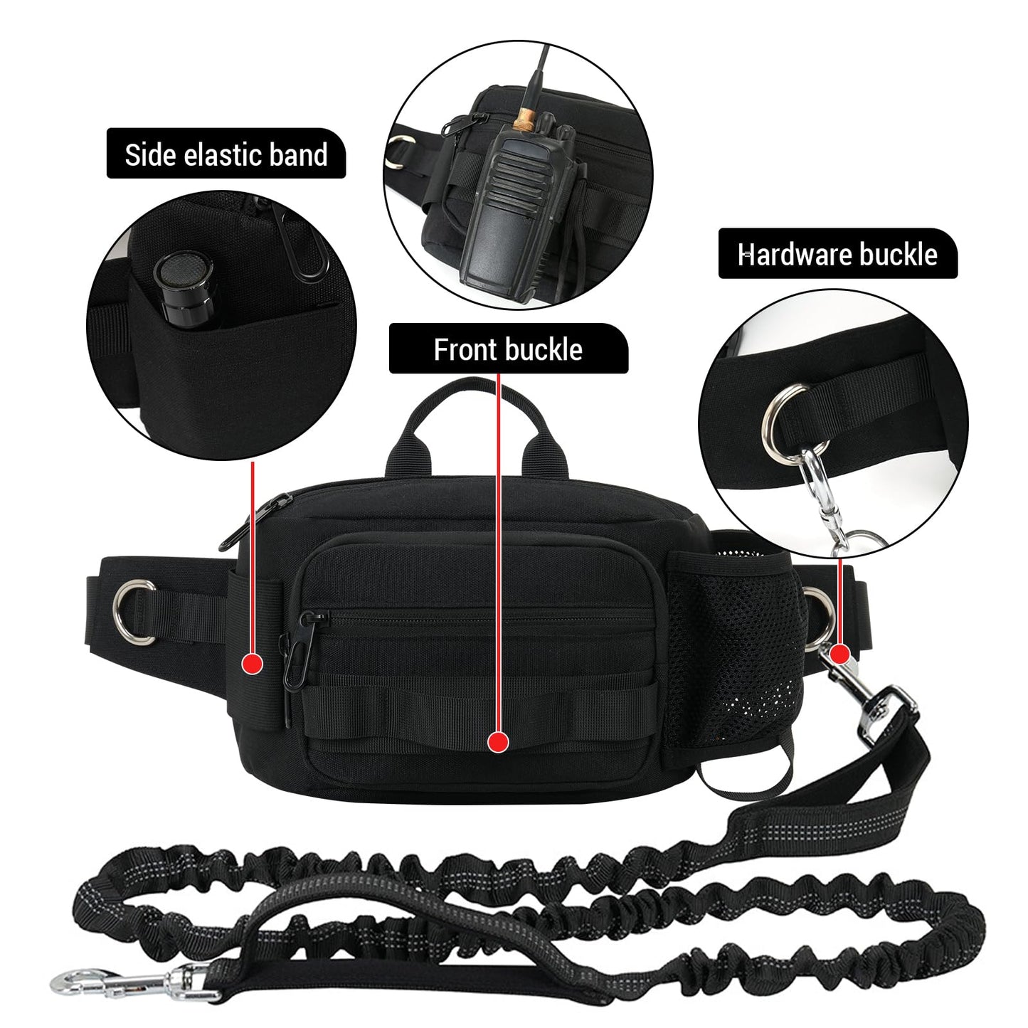 SOUUXIU Retractable Bungee Pet Leash with Multi-Pocket Waist Bag Hands Free Dog Leash for Outdoor Dog Training Walking