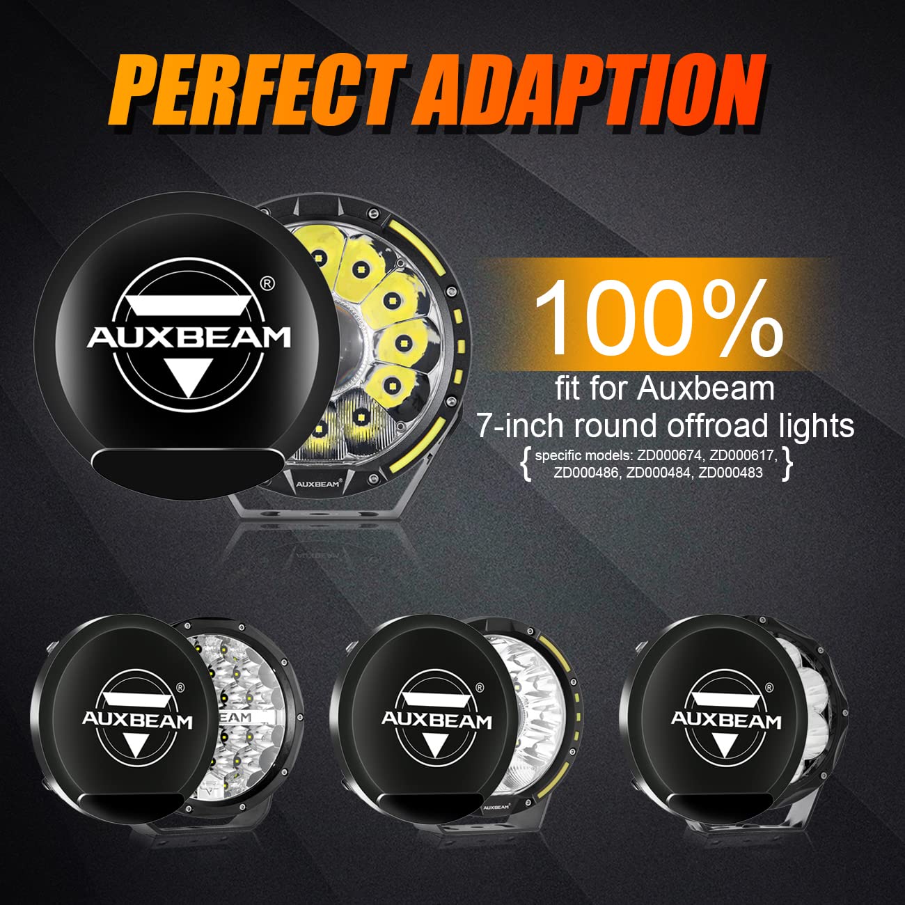 Round Offroad Light Covers, Auxbeam 7 Inch Black Lens Protective Cover with Logo Light Bar Protection Masks for 7" Round Driving Light Pods Bumper Work Light for Truck 4x4 Jeep Ford Car 1Pair/2Pcs