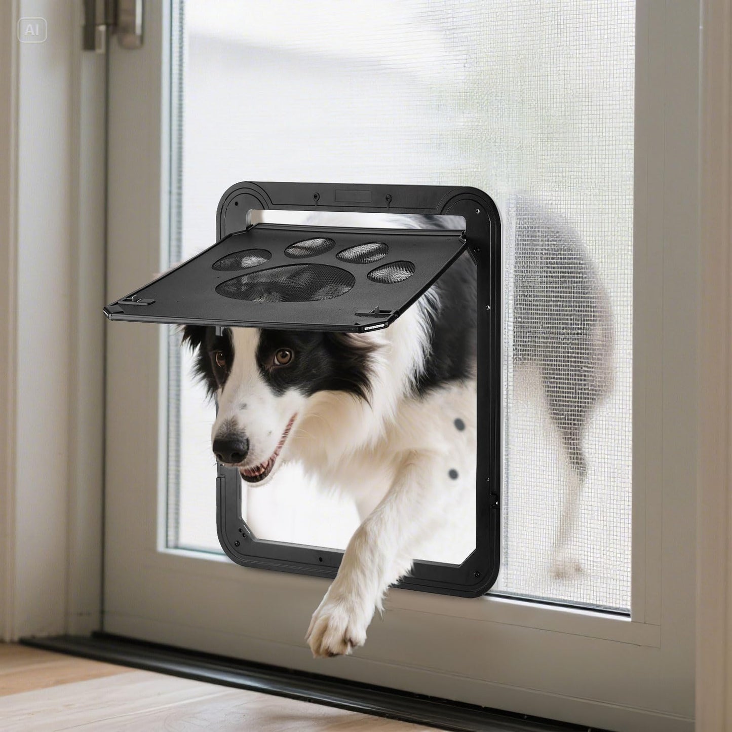 Ownpets Pet Screen Door, Magnetic Flap Screen Automatic Lockable Black Door for Small Dog and Cat Gate,Easy to Install (Large 12" x 14")