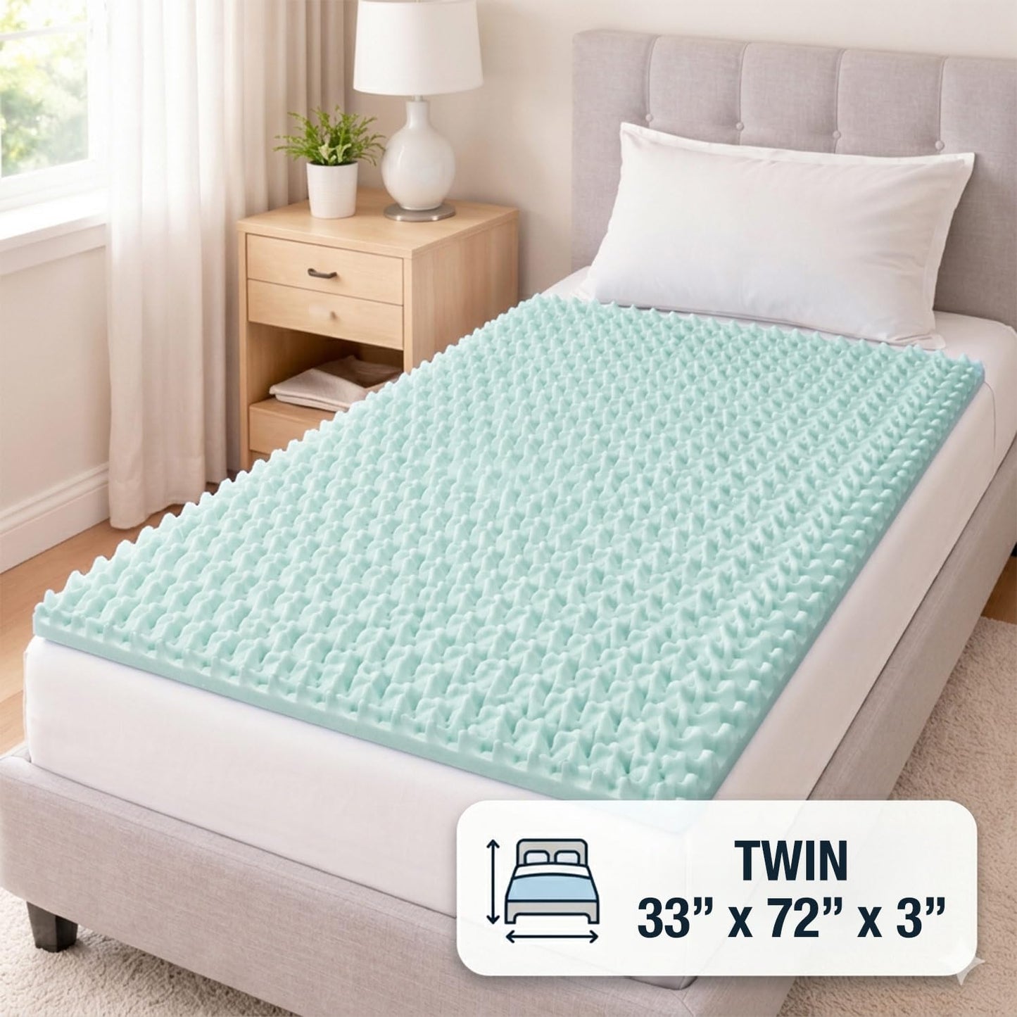 DMI Foam Mattress Topper, Egg Crate Foam Pad, Mattress Pad and Bed Topper for Support, Air Circulation, Pressure Relief and Weight Distribution, Hospital Size Mattress, 33 x 72 x 3